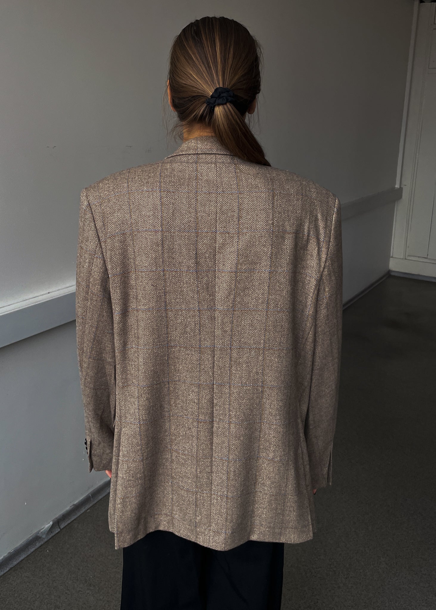 Vintage Beige Patterned Oversized 100% WOOL Blazer