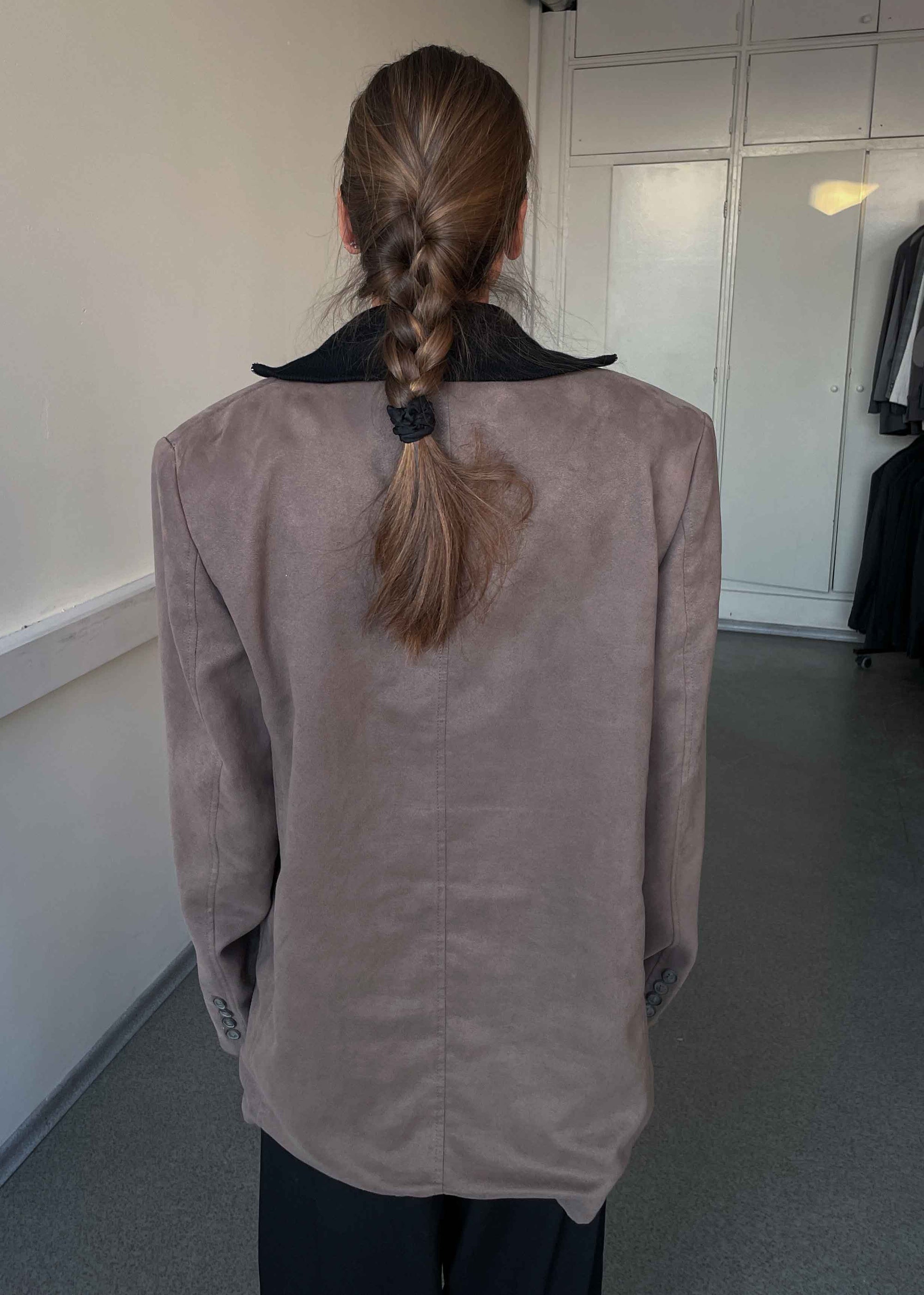 Vintage Grey Oversized Velvet Blazer