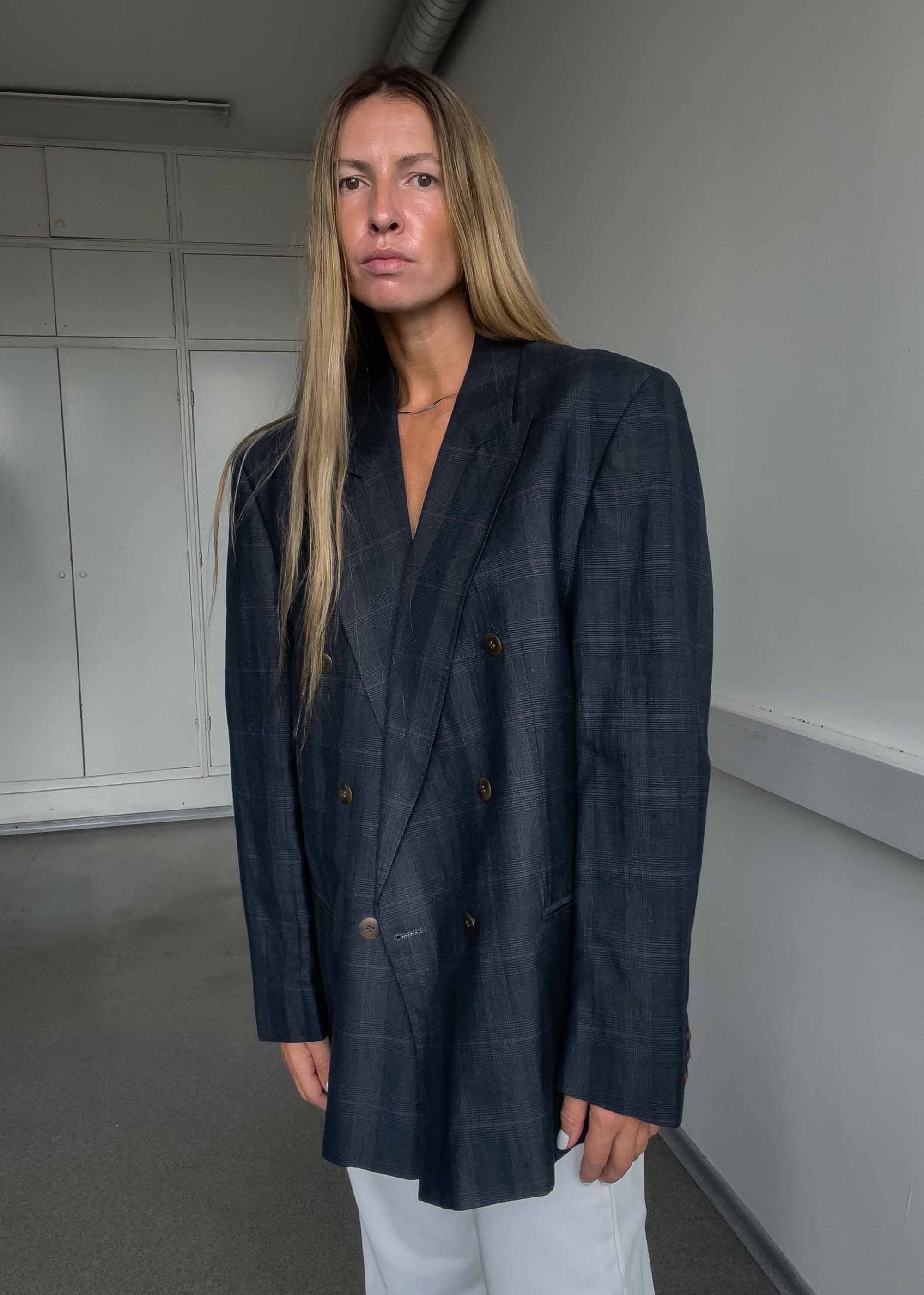 Vintage Grey Oversized Double Breasted Blazer