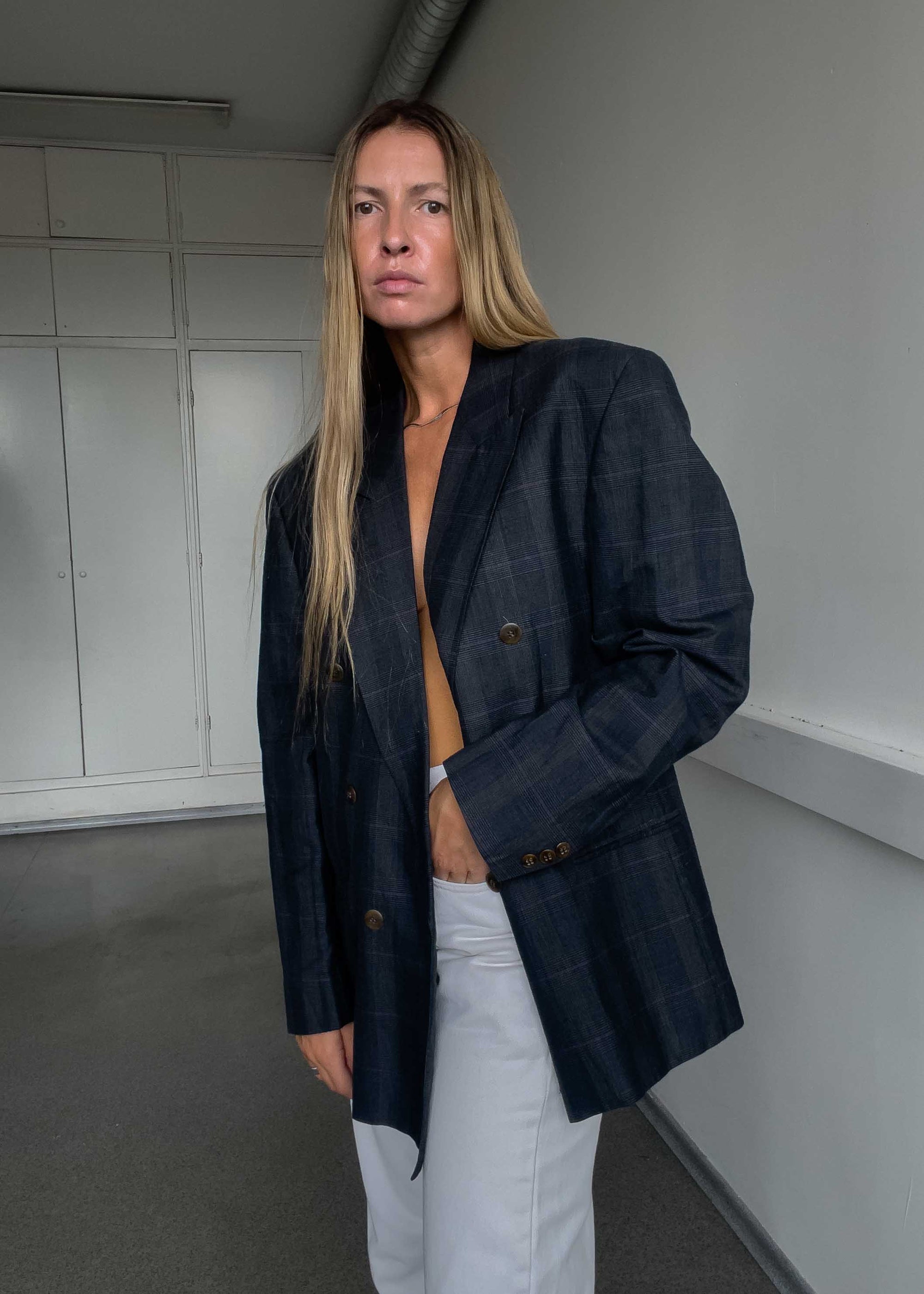 Vintage Grey Oversized Double Breasted Blazer