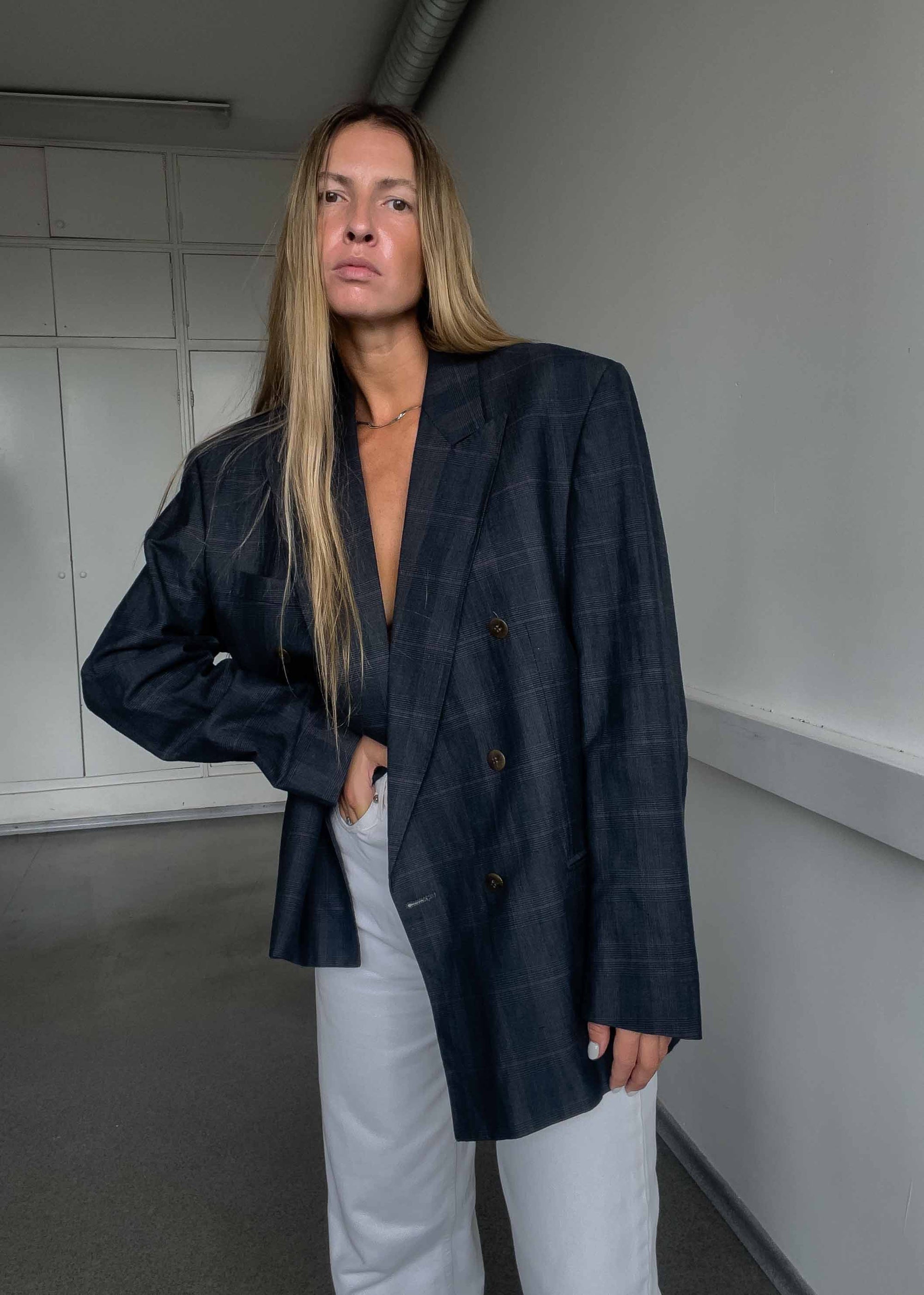 Vintage Grey Oversized Double Breasted Blazer