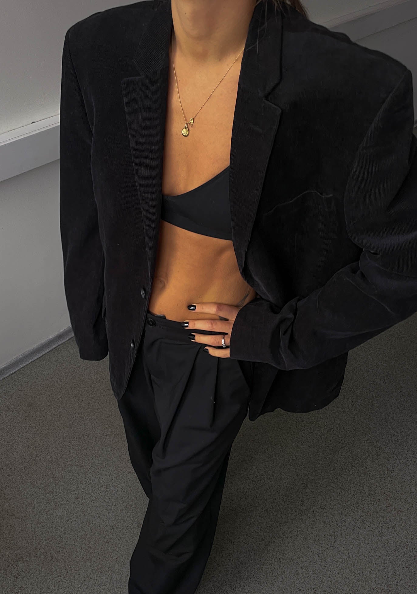 Vintage Black Oversized Corduroy Blazer