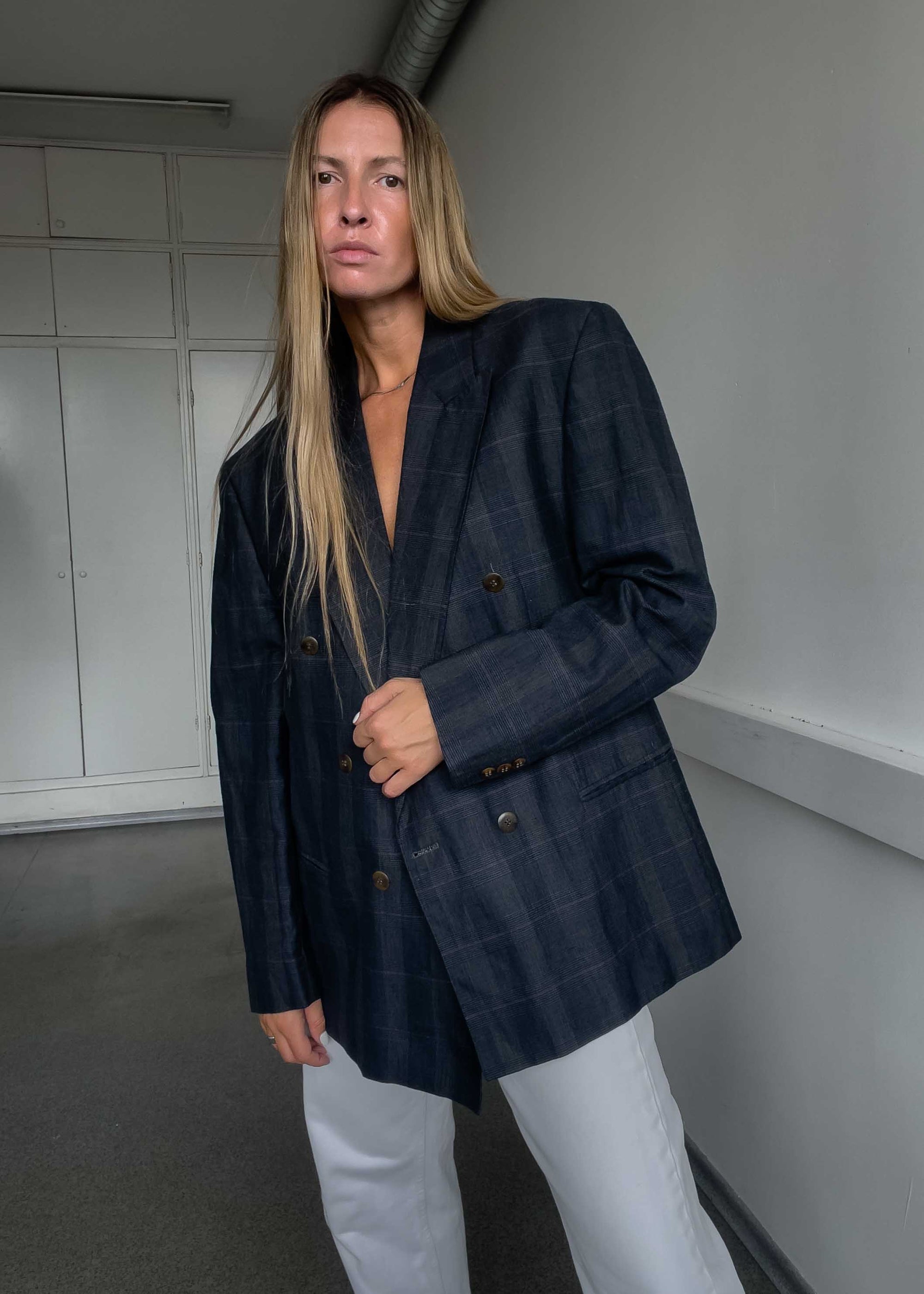 Vintage Grey Oversized Double Breasted Blazer