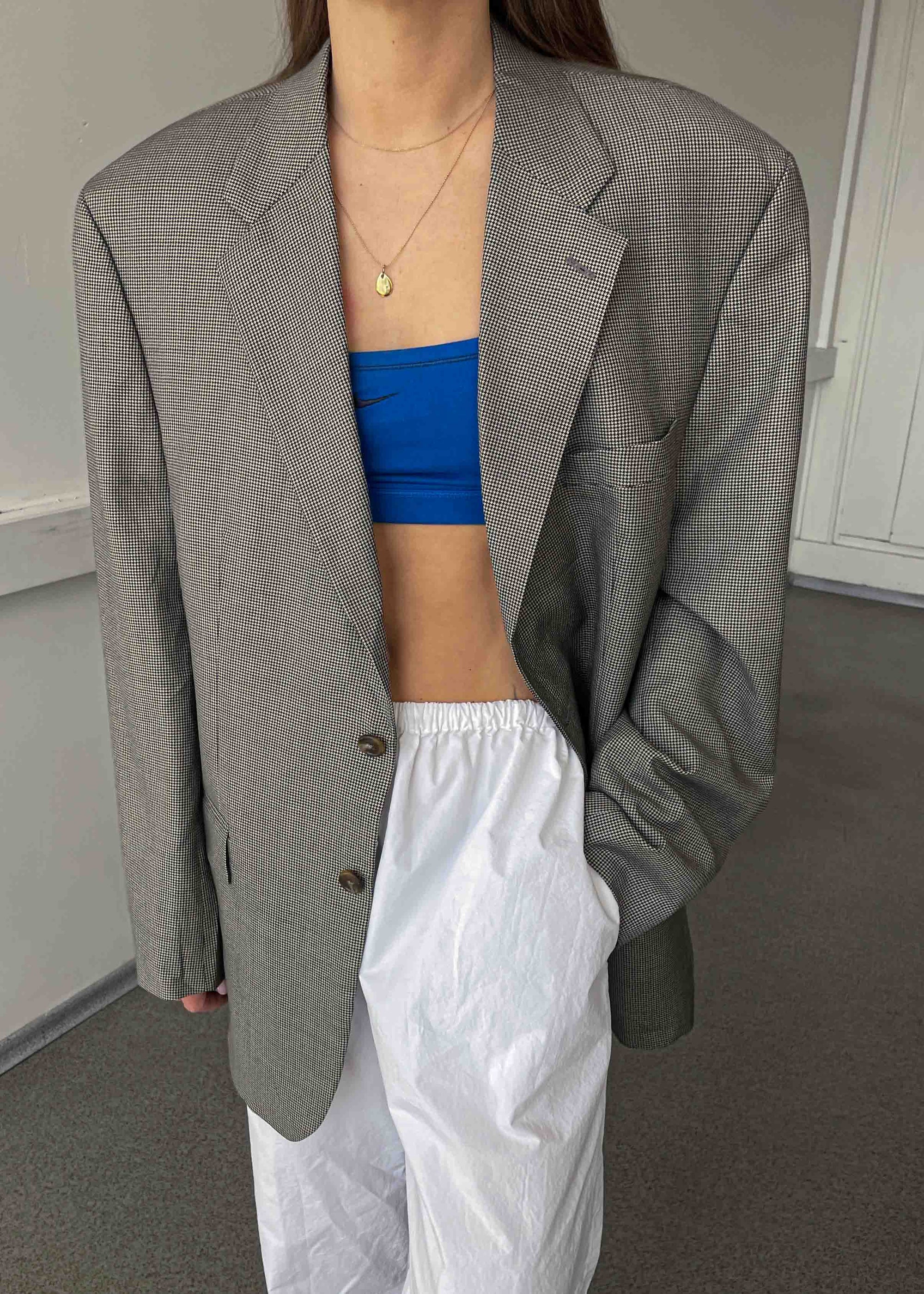 Vintage Grey Dogtooth Print Oversized Blazer by RALPH LAUREN