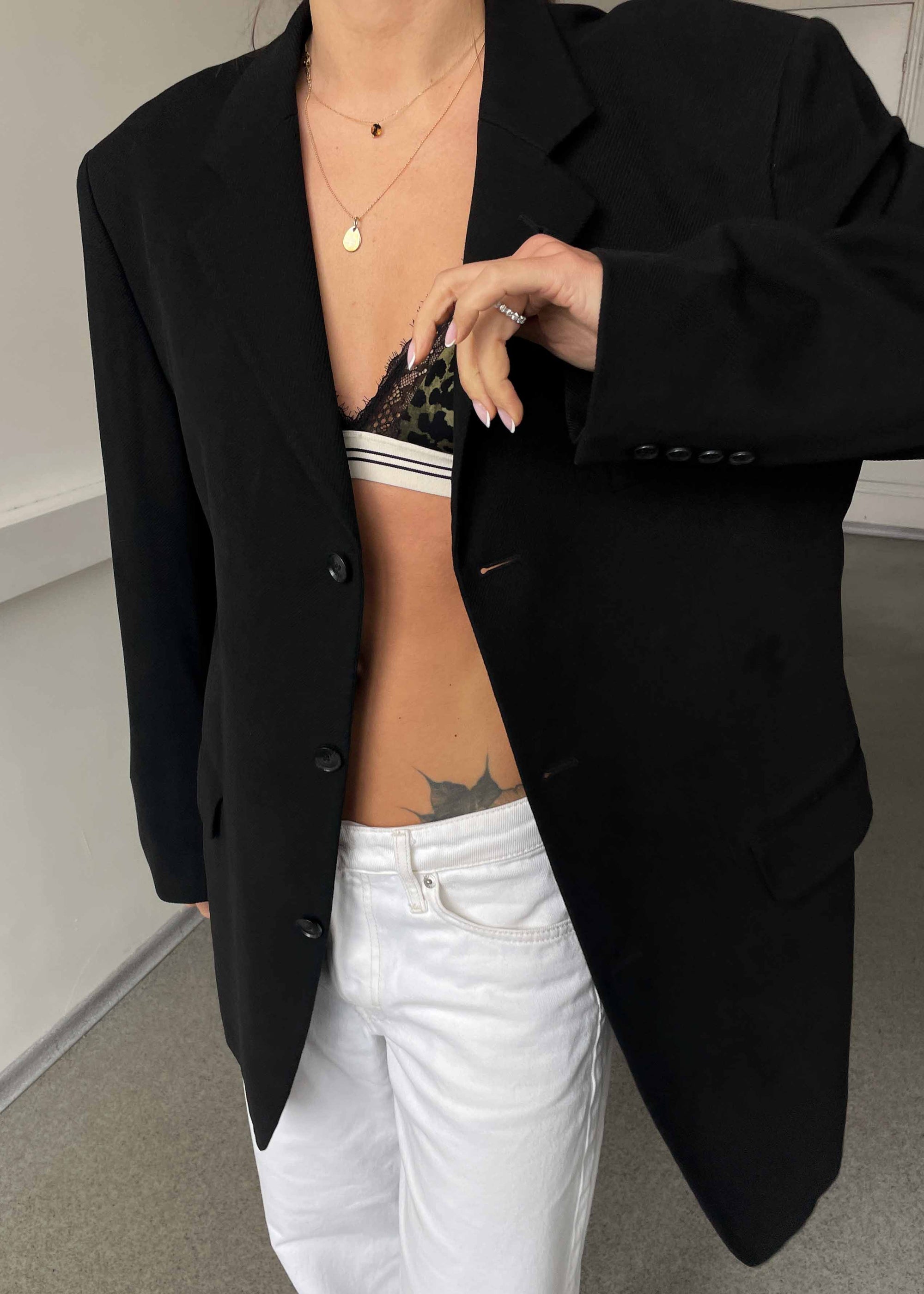 Vintage Black Patterned Oversized Velvet Blazer