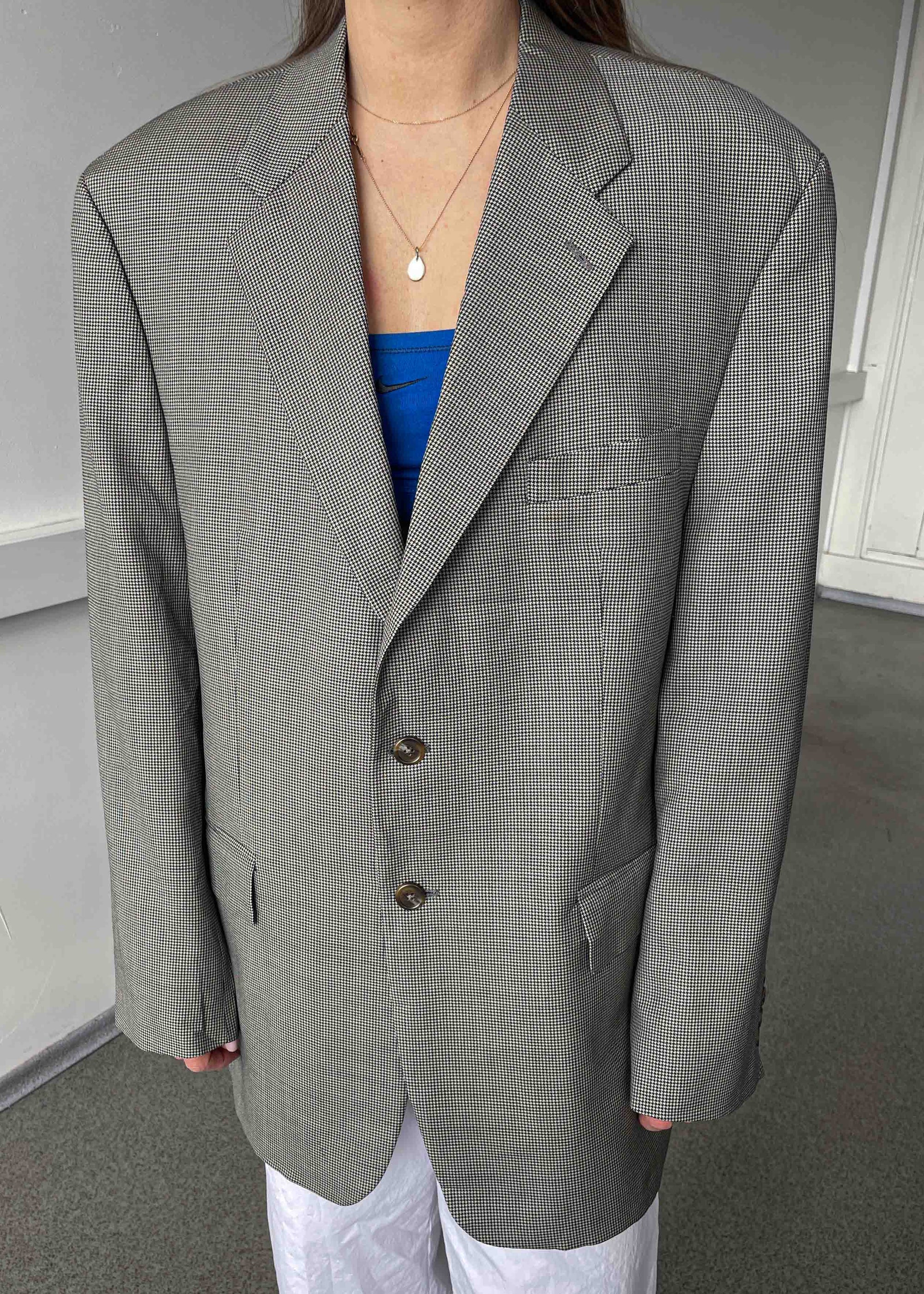Vintage Grey Dogtooth Print Oversized Blazer by RALPH LAUREN