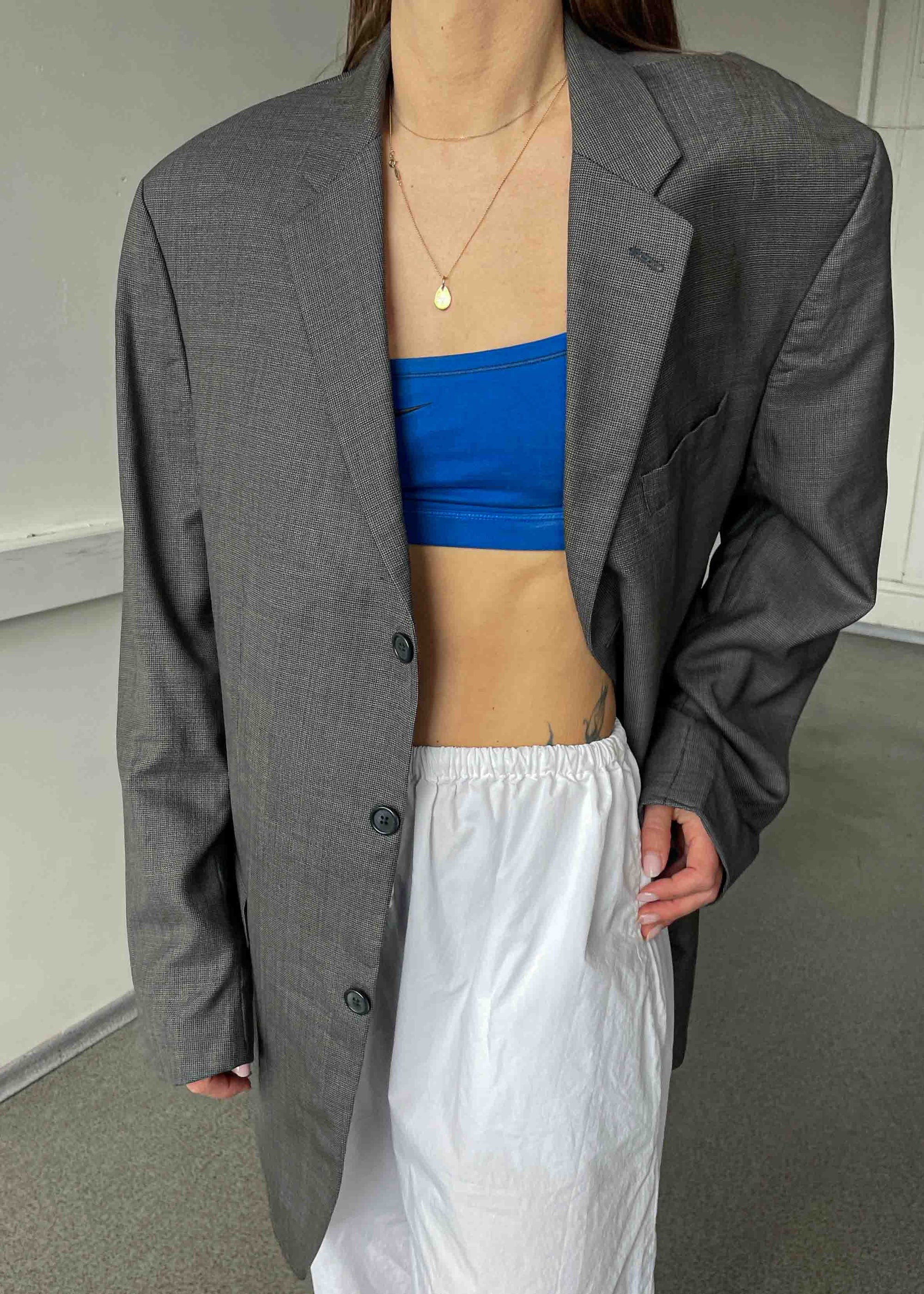 Vintage Grey Patterned Oversized 100% WOOL Blazer by CALVIN KLEIN