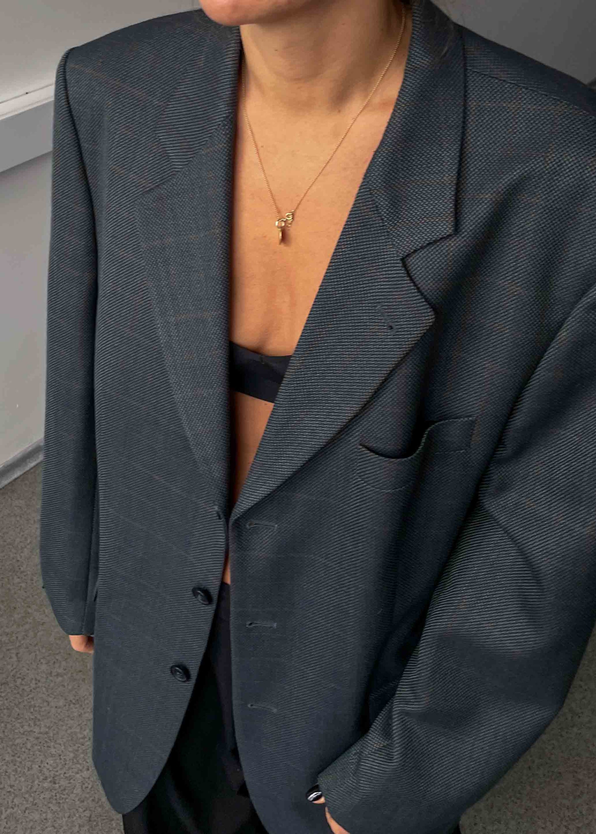 Vintage Green & Blue Patterned Oversized Blazer