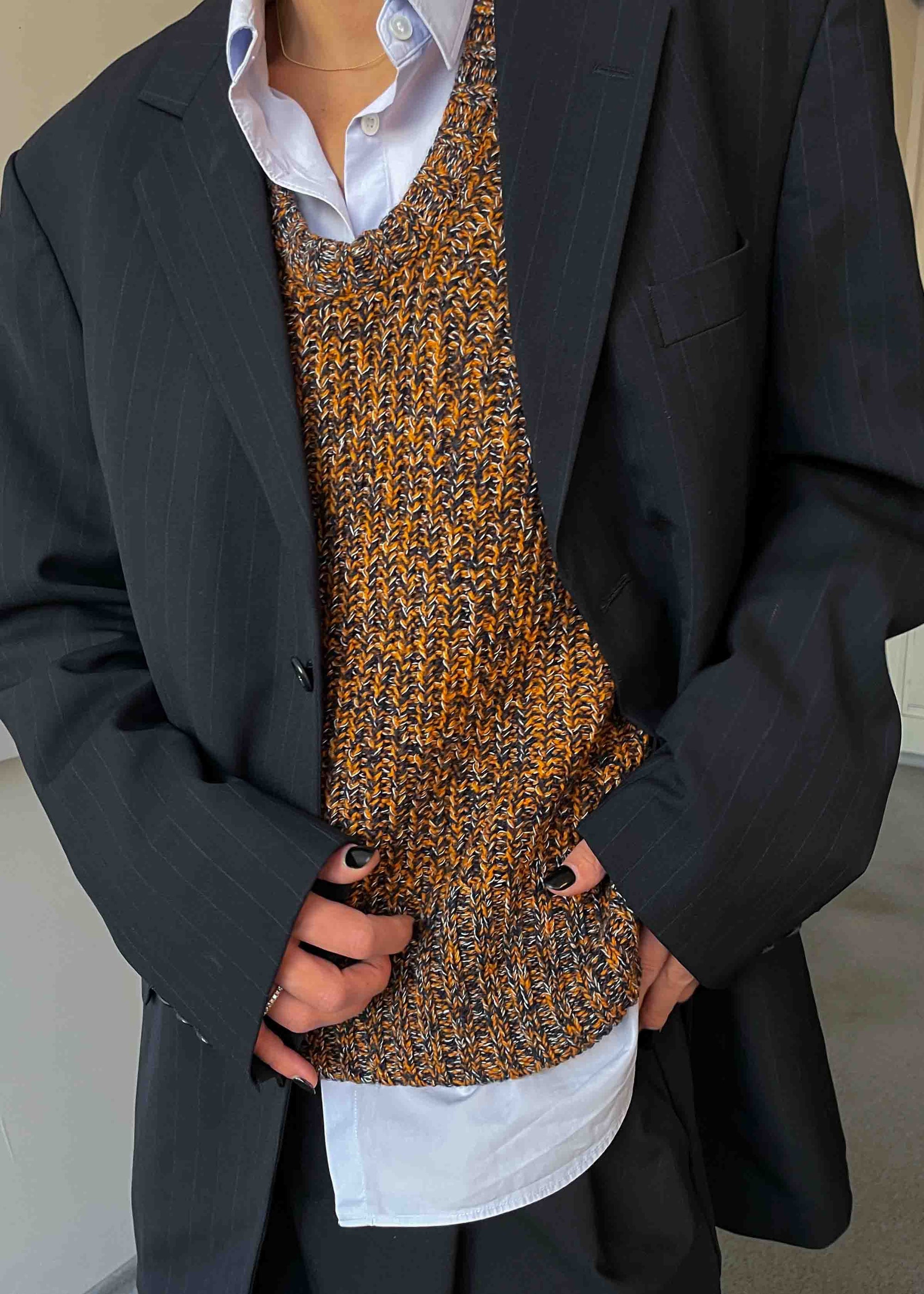 Vintage Dark Blue Stripped Oversized 100% WOOL Blazer