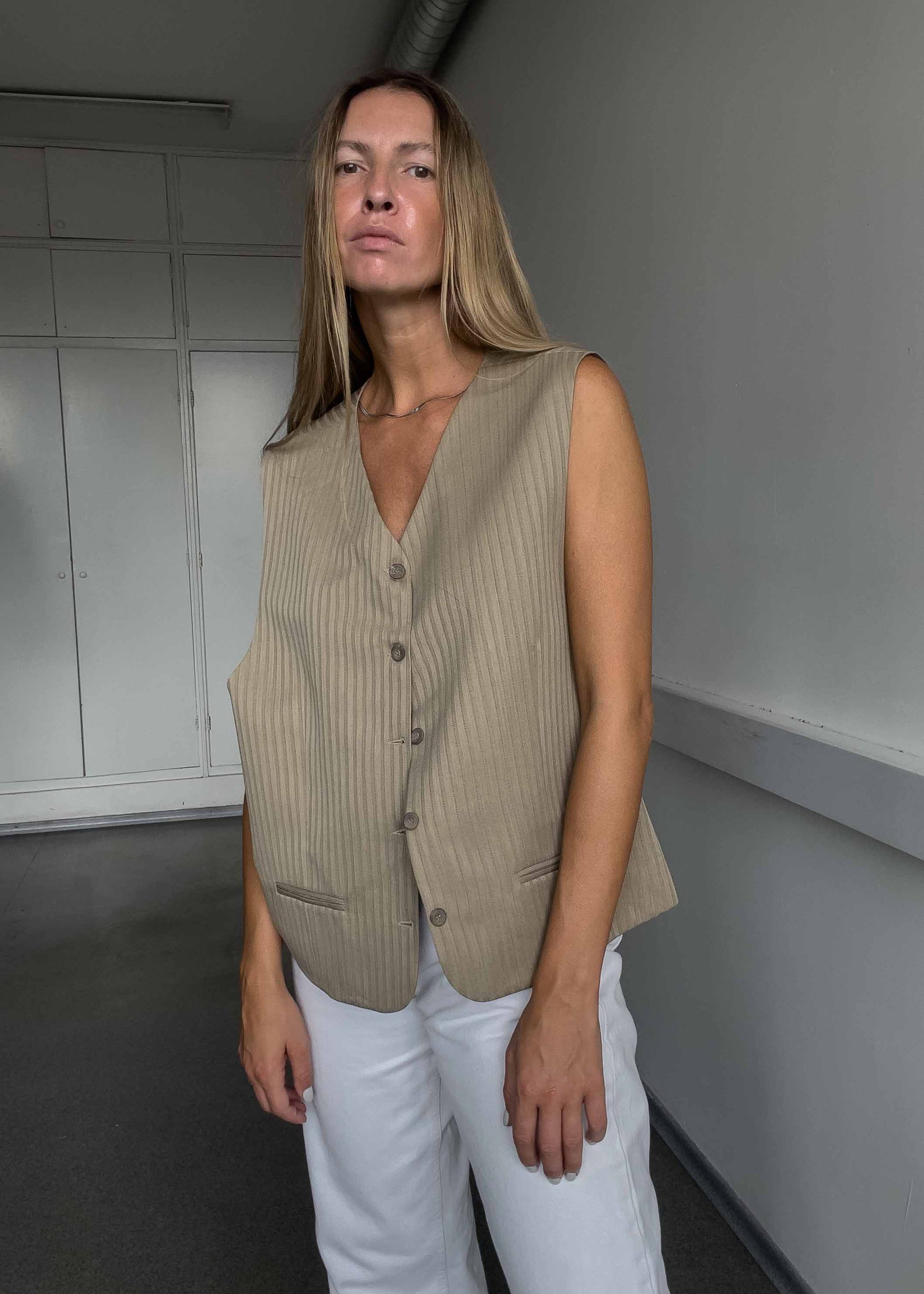 Vintage Cacao Oversized Stripy Vest