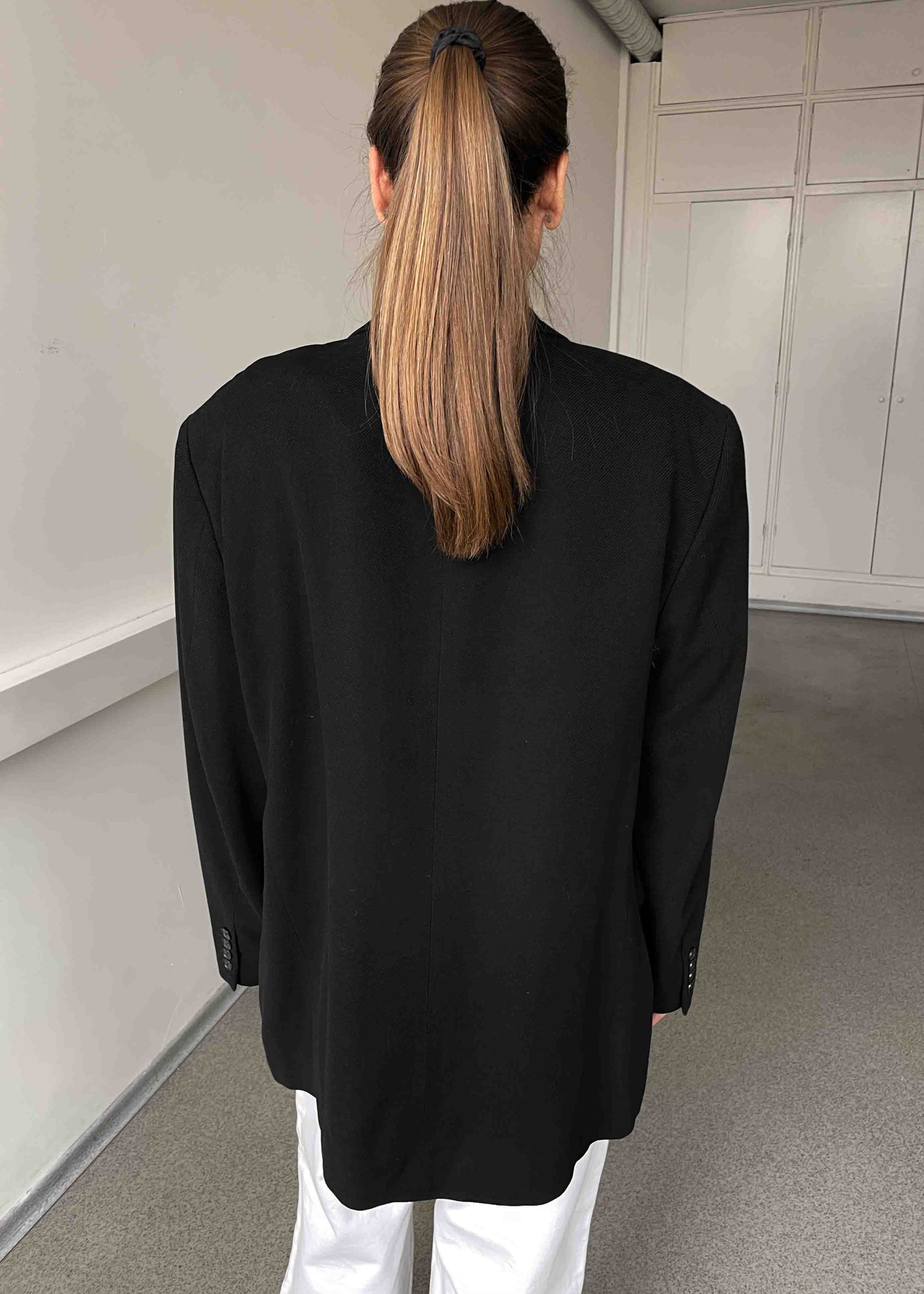 Vintage Black Patterned Oversized Velvet Blazer