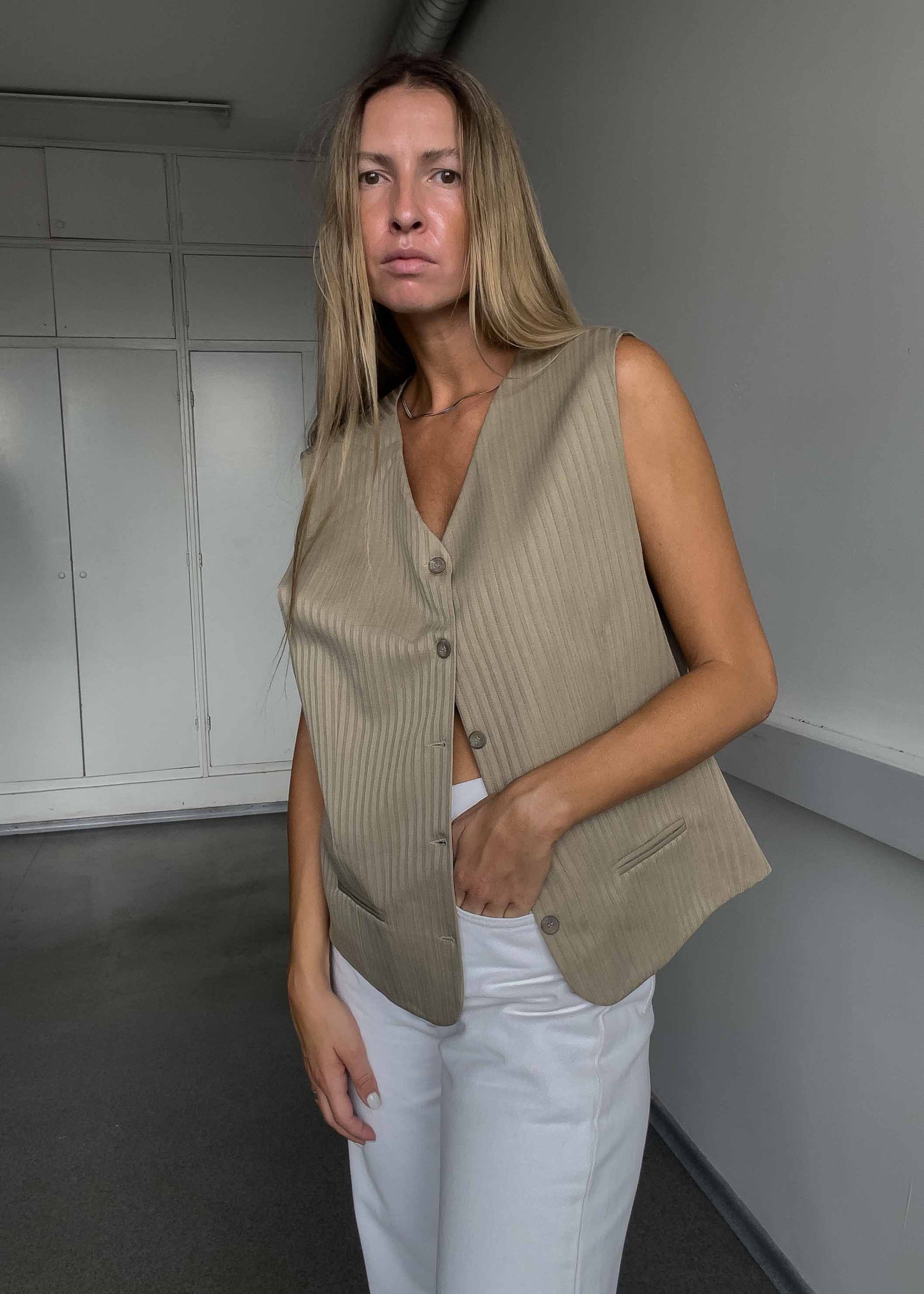 Vintage Cacao Oversized Stripy Vest