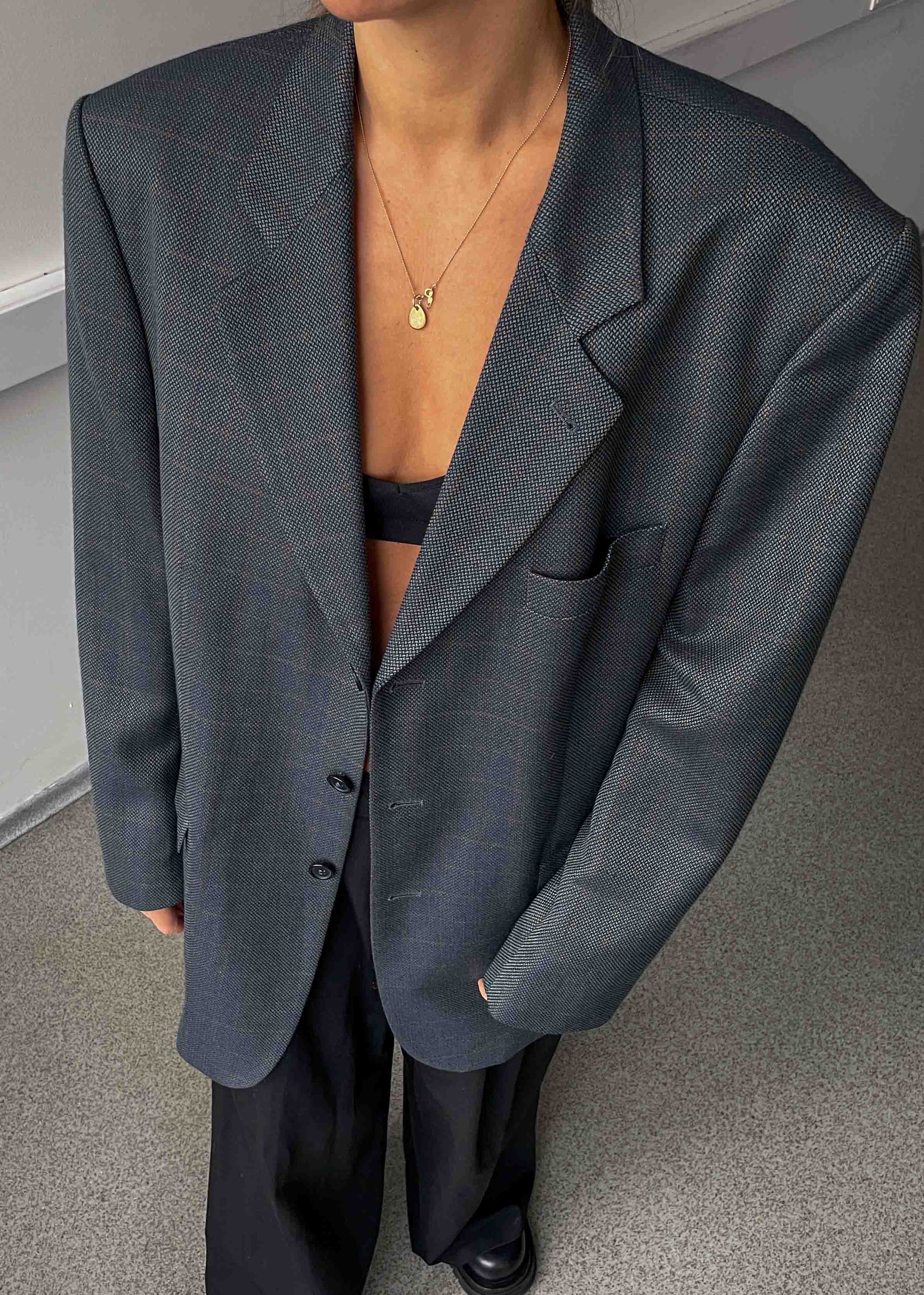 Vintage Green & Blue Patterned Oversized Blazer