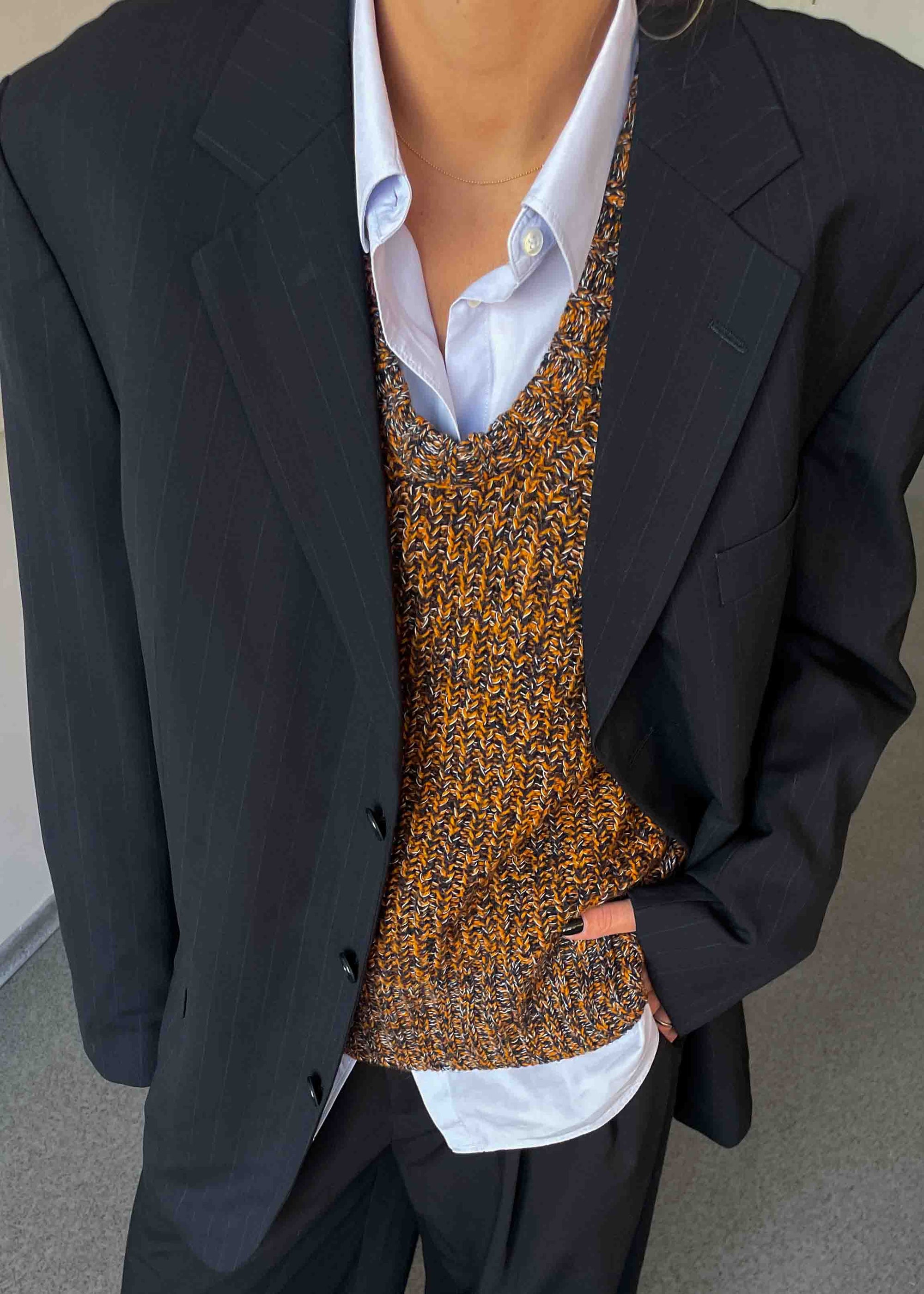 Vintage Dark Blue Stripped Oversized 100% WOOL Blazer