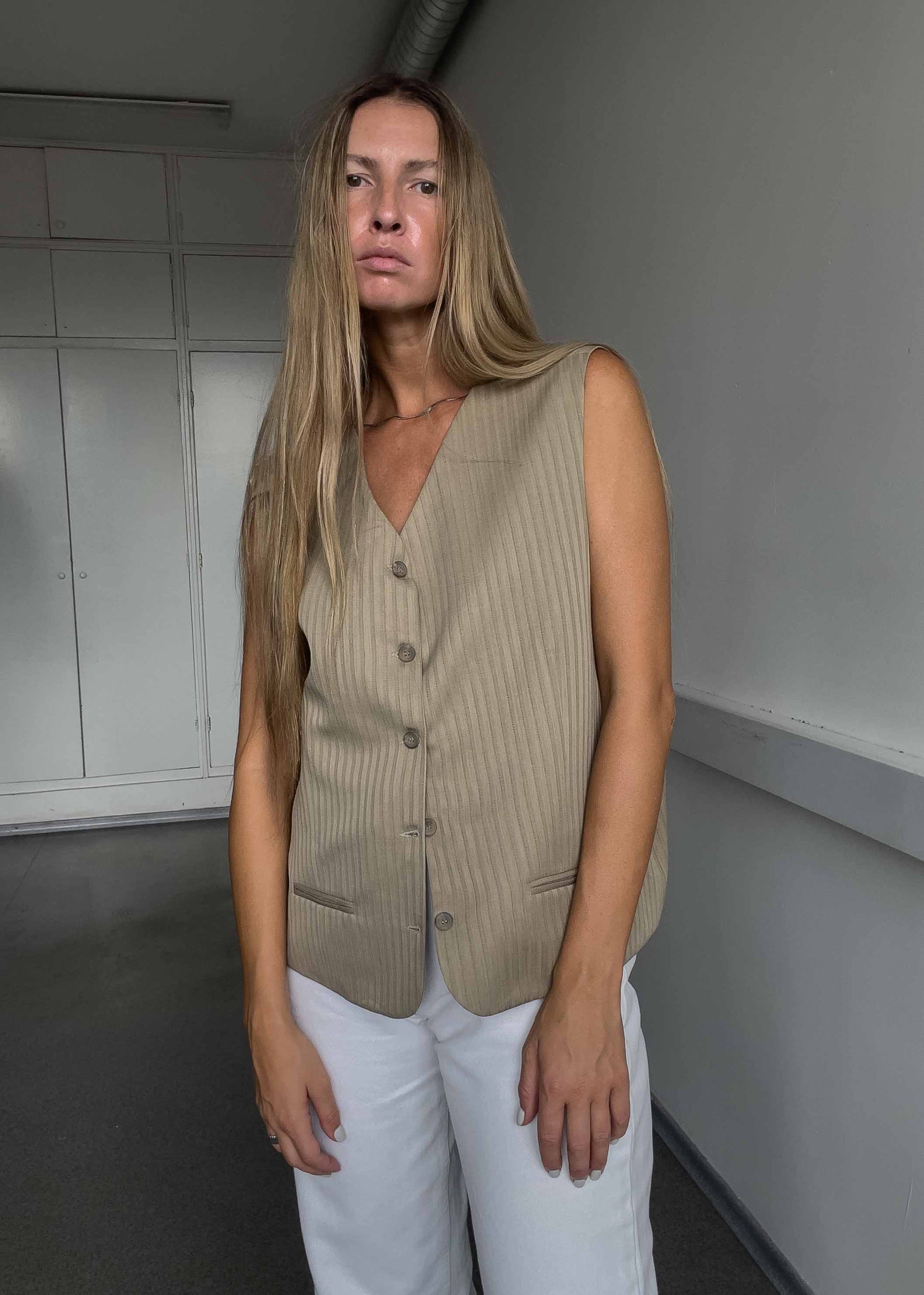 Vintage Cacao Oversized Stripy Vest