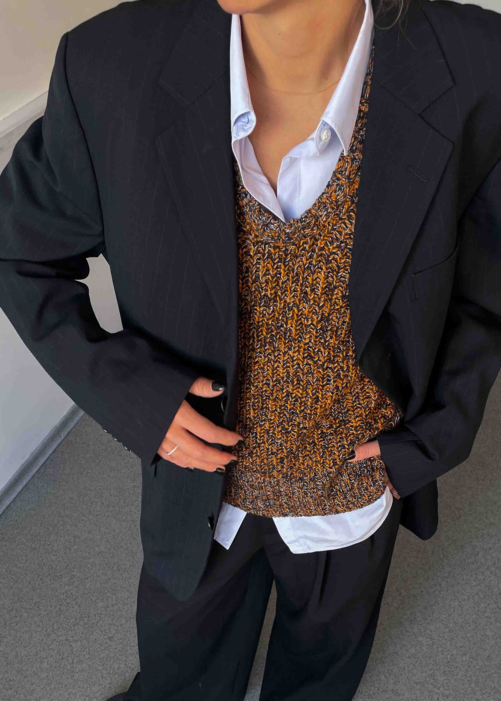 Vintage Dark Blue Stripped Oversized 100% WOOL Blazer