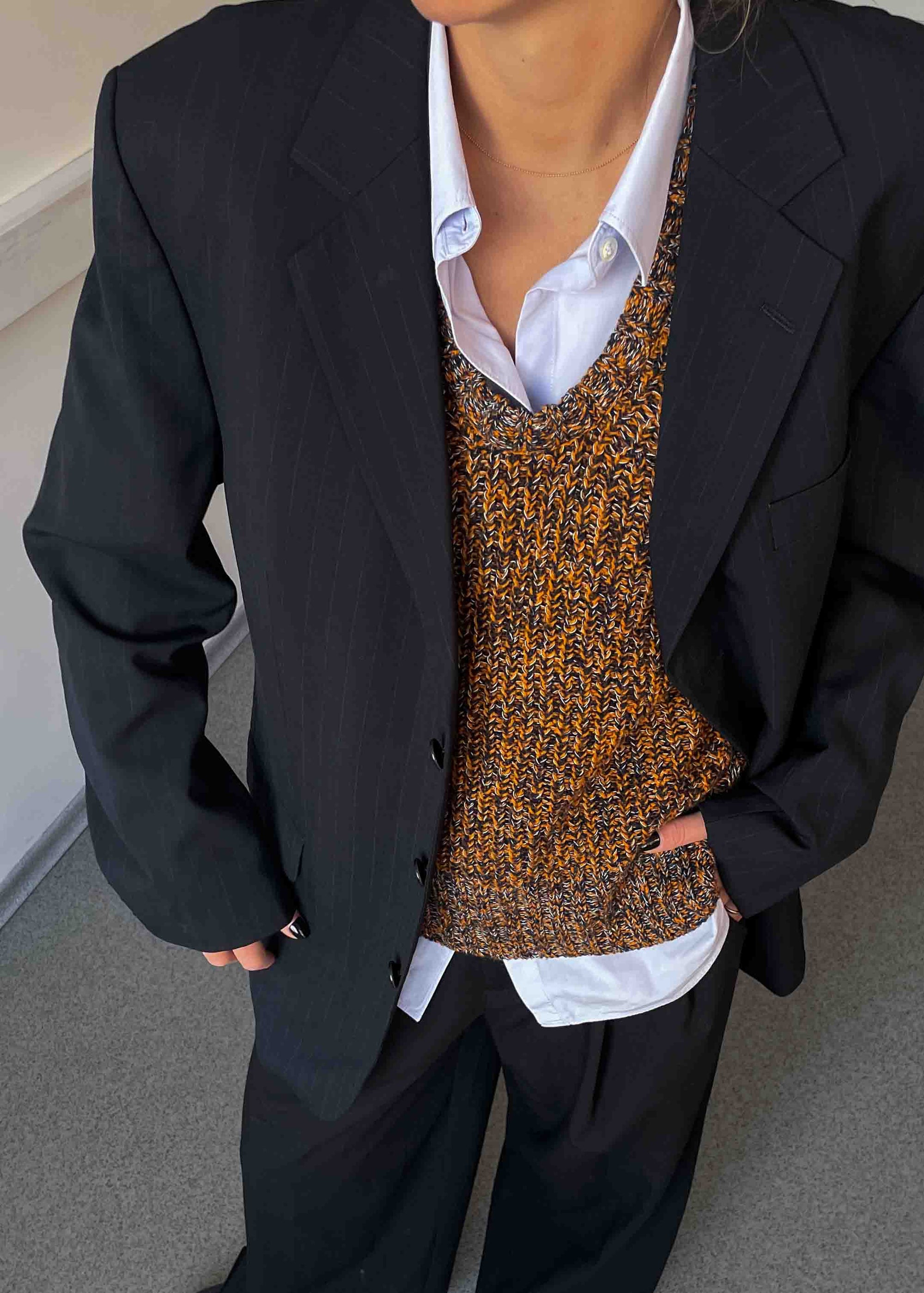 Vintage Dark Blue Stripped Oversized 100% WOOL Blazer