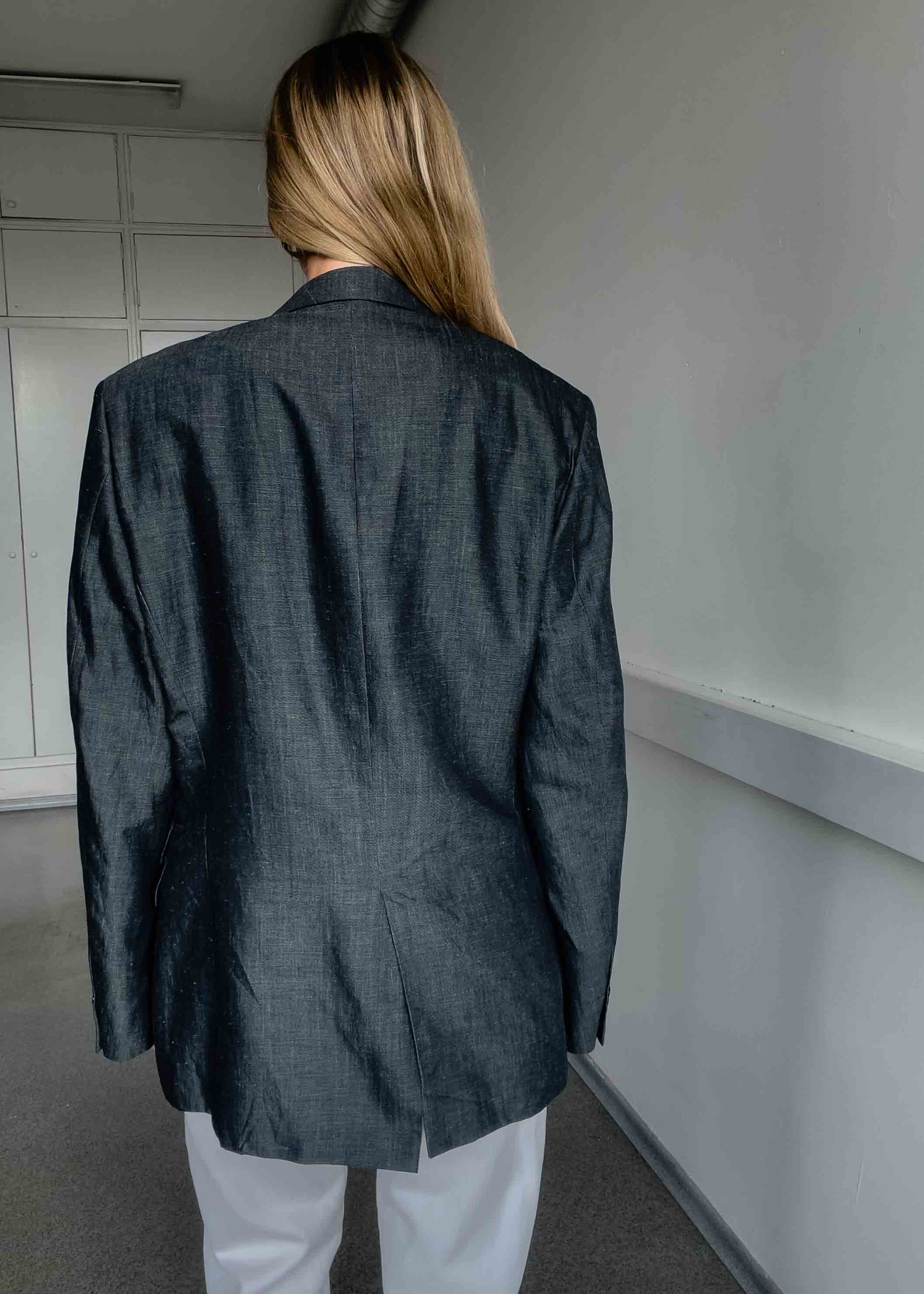 Vintage Dark Grey Oversized Linen Blazer