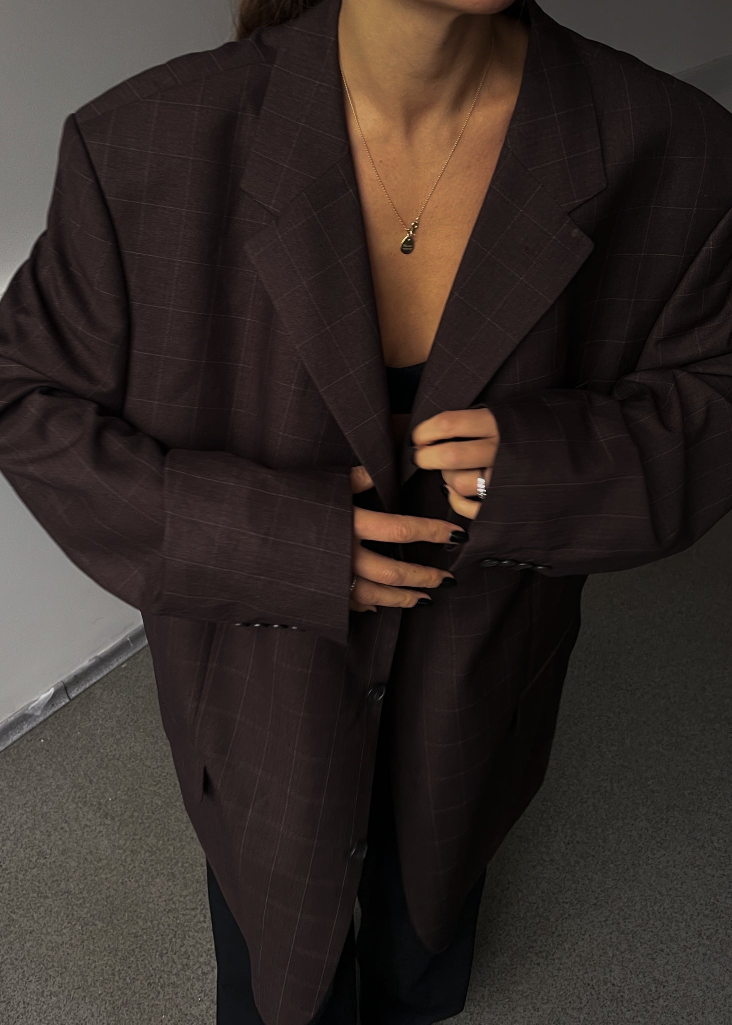 Vintage Brown Checked Oversized Blazer