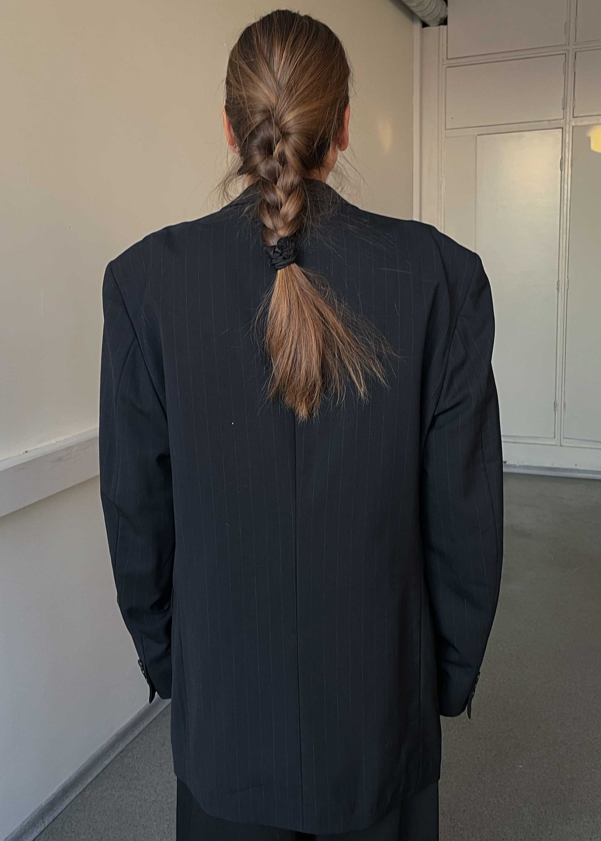 Vintage Dark Blue Stripped Oversized 100% WOOL Blazer