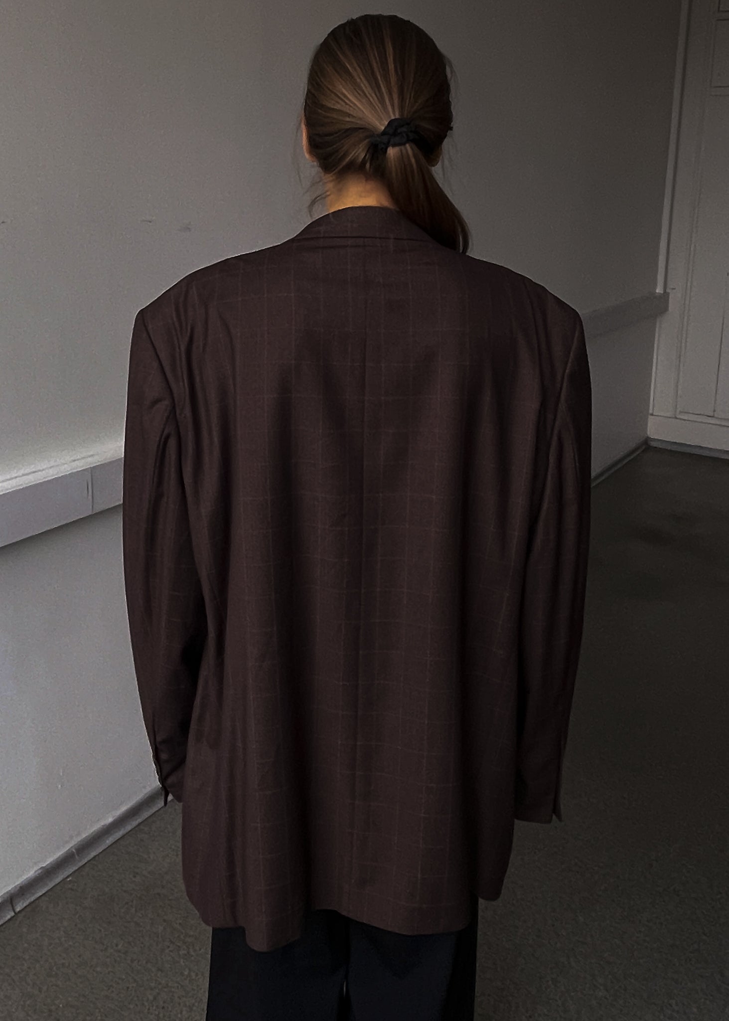 Vintage Brown Checked Oversized Blazer