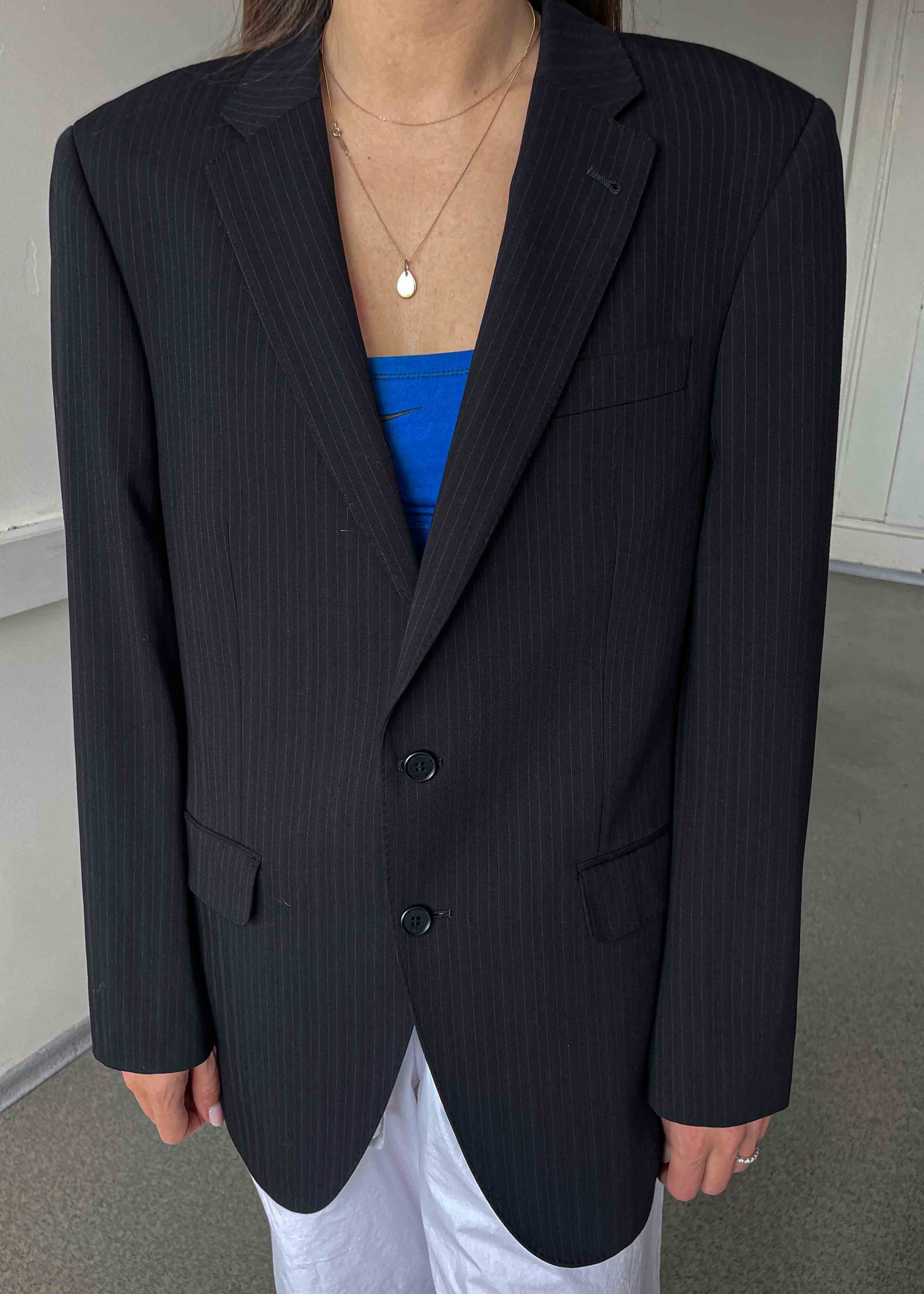 Vintage Black Striped Oversized Blazer