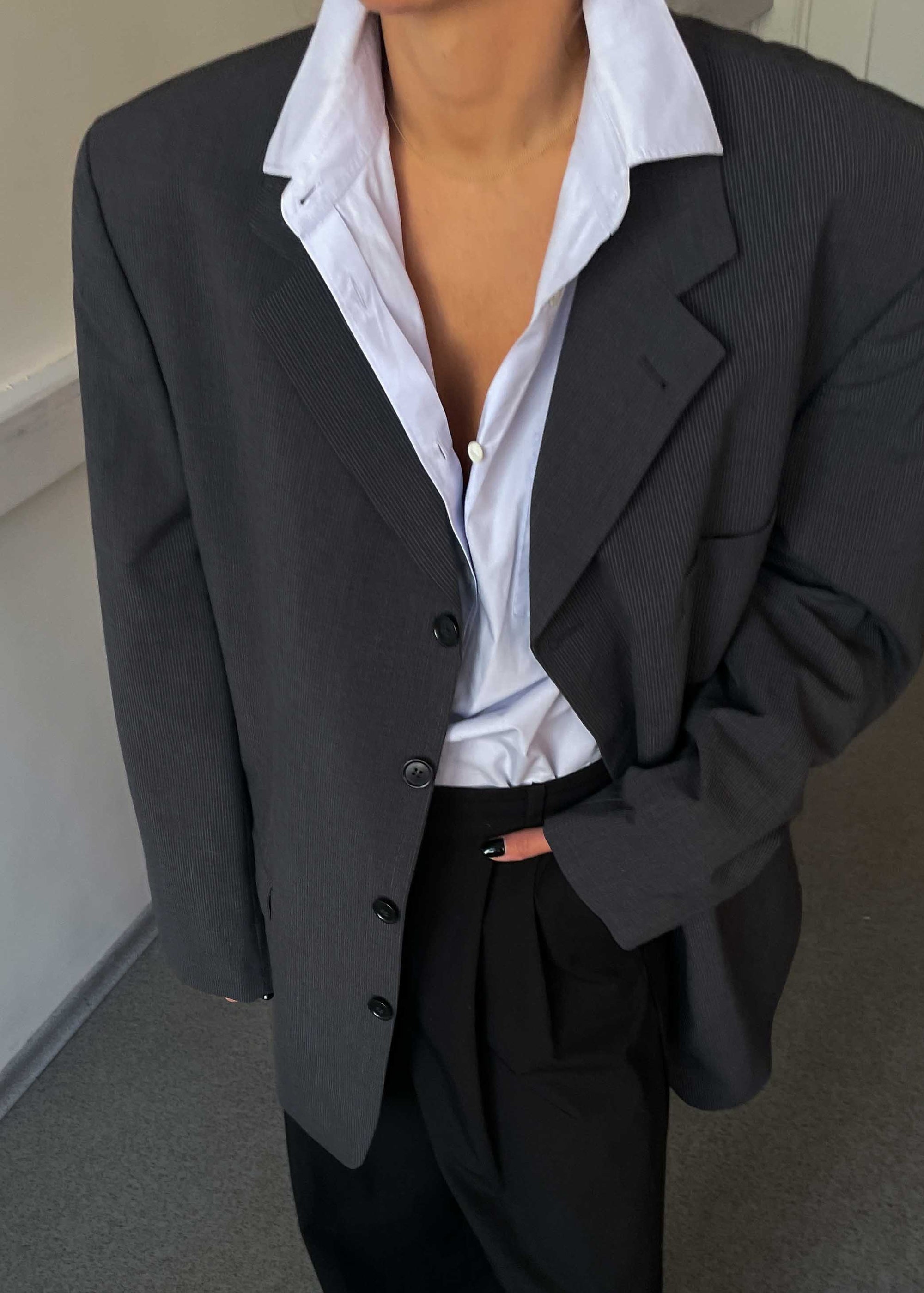 Vintage Dark Grey Stripped Oversized Blazer