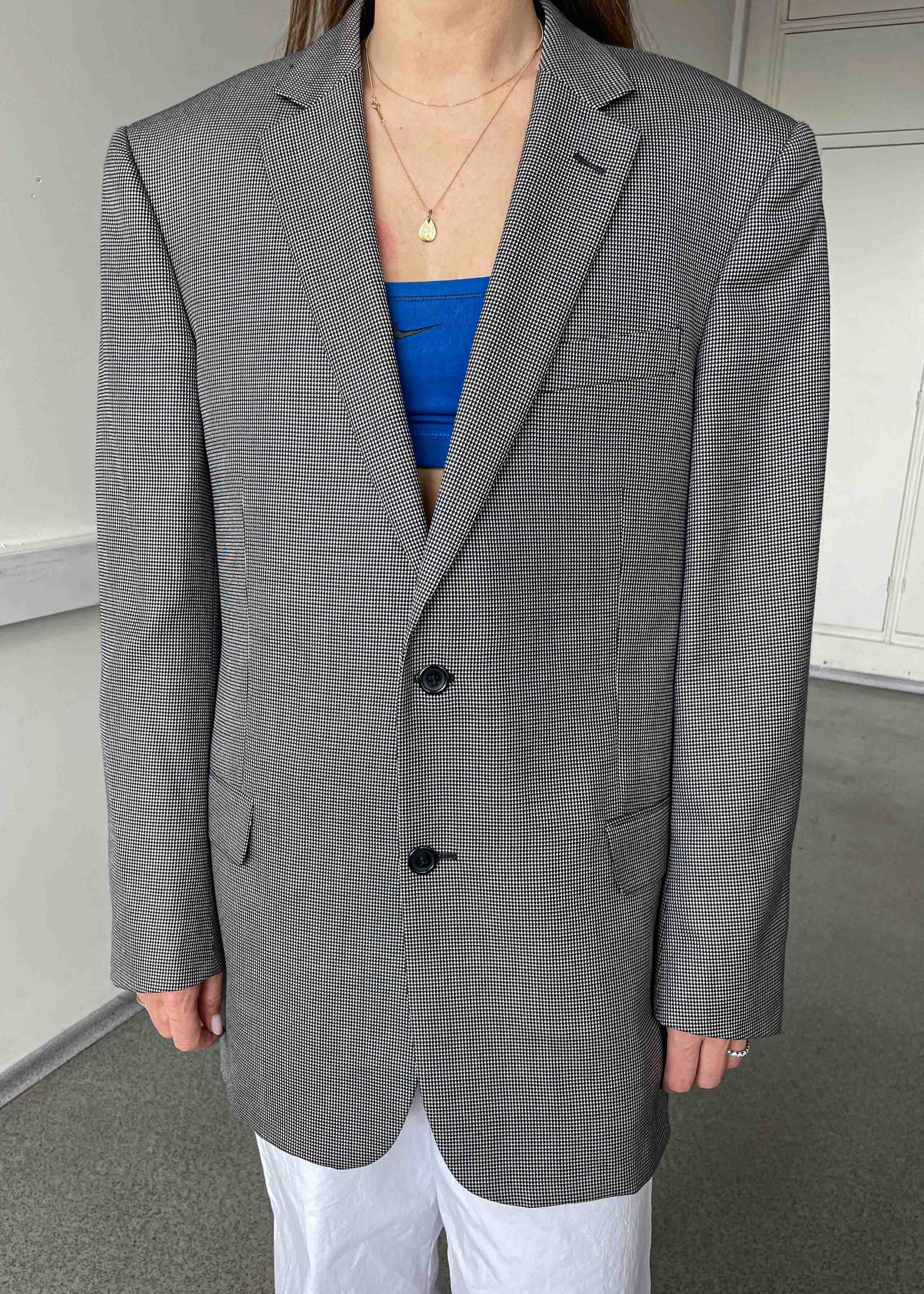 Vintage Black & White Patterned Oversized Blazer