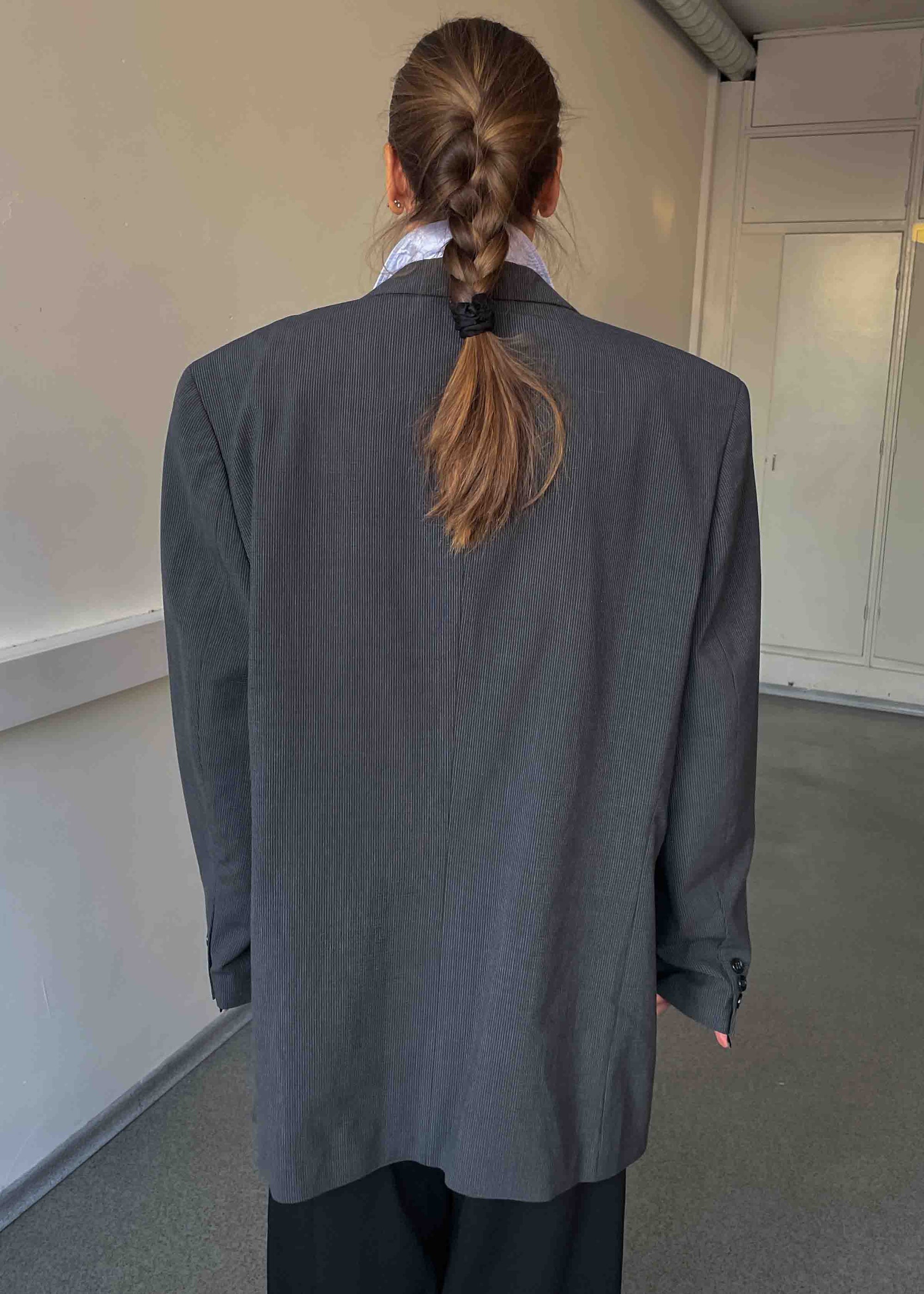 Vintage Dark Grey Stripped Oversized Blazer