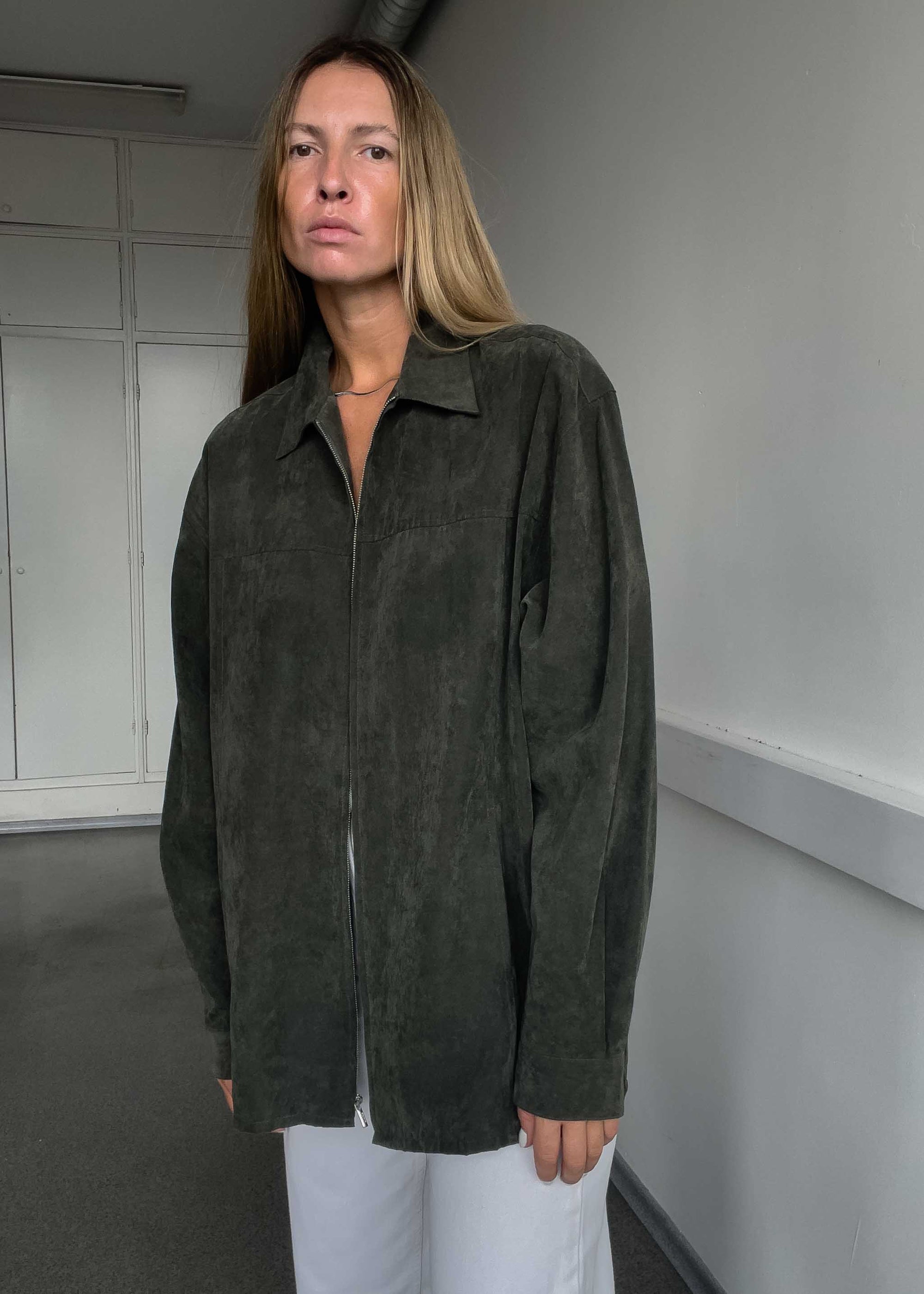 Vintage Green Velvet Zip Jacket