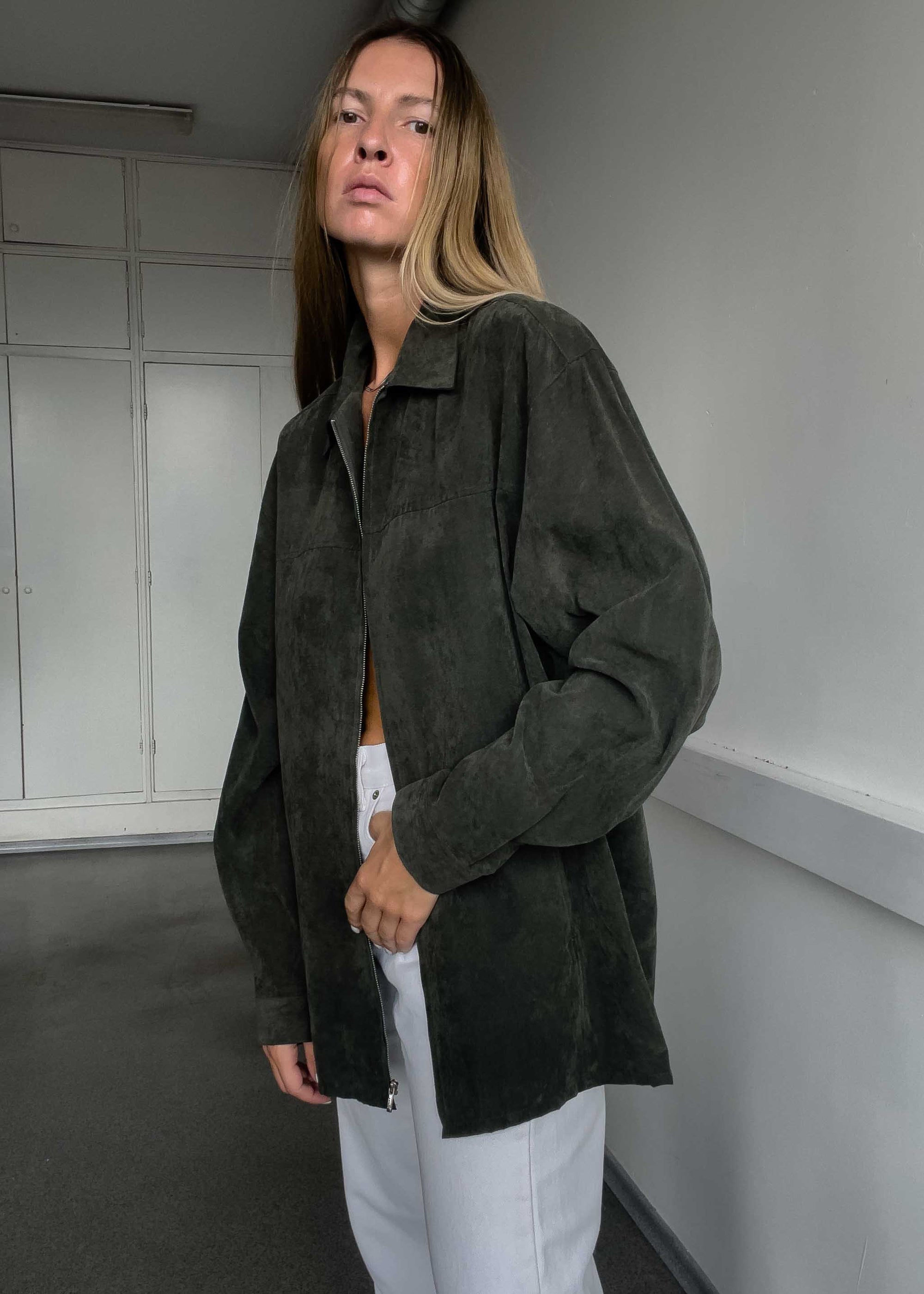 Vintage Green Velvet Zip Jacket