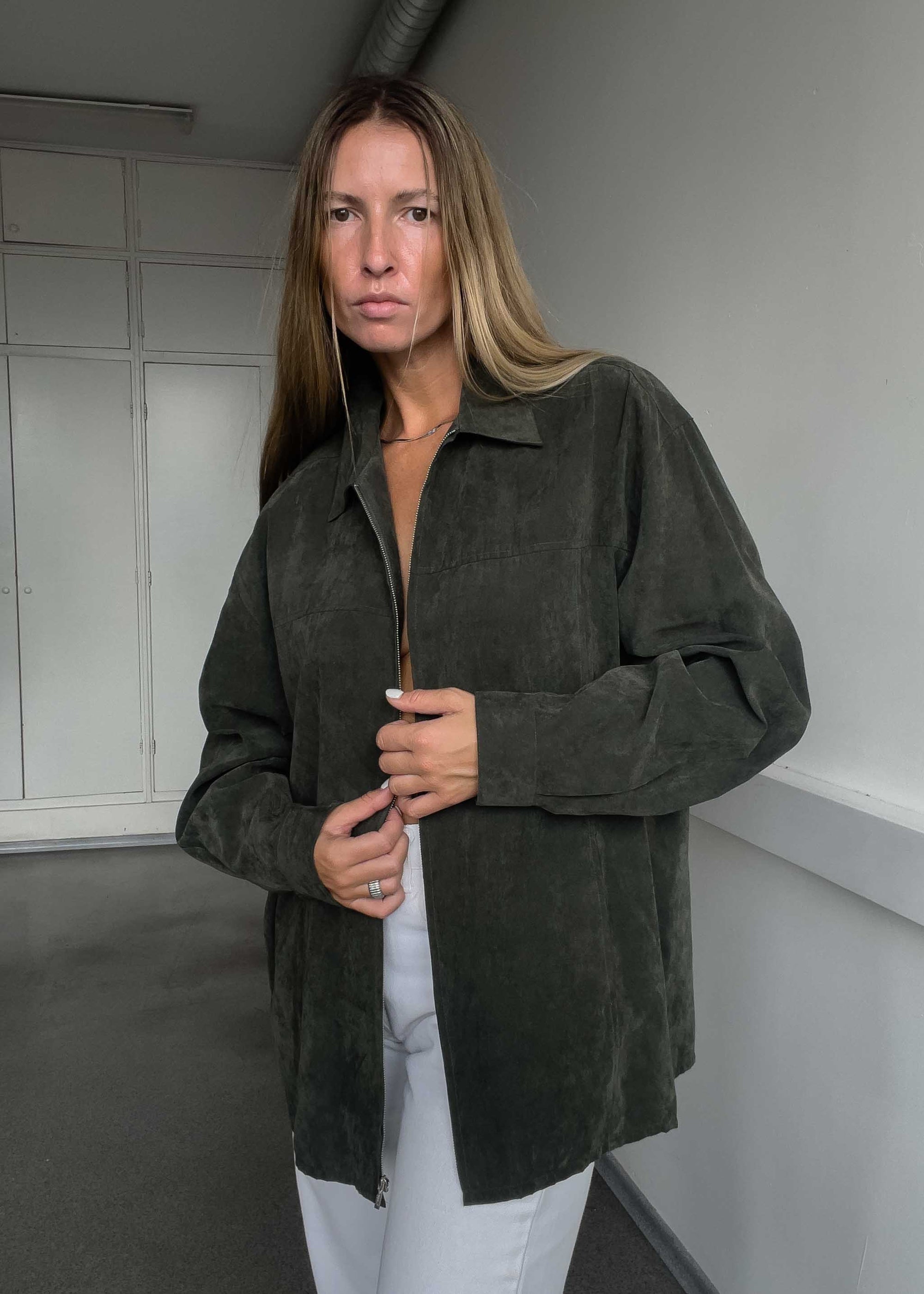Vintage Green Velvet Zip Jacket