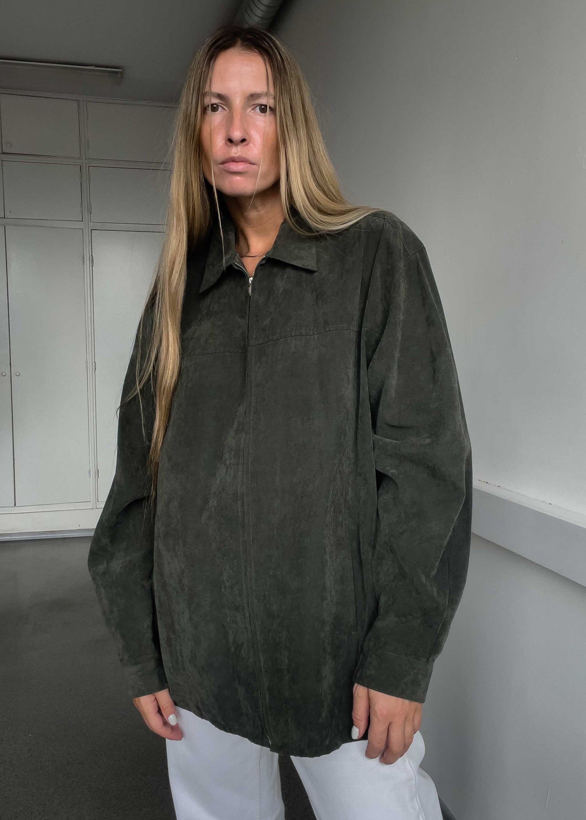 Vintage Green Velvet Zip Jacket