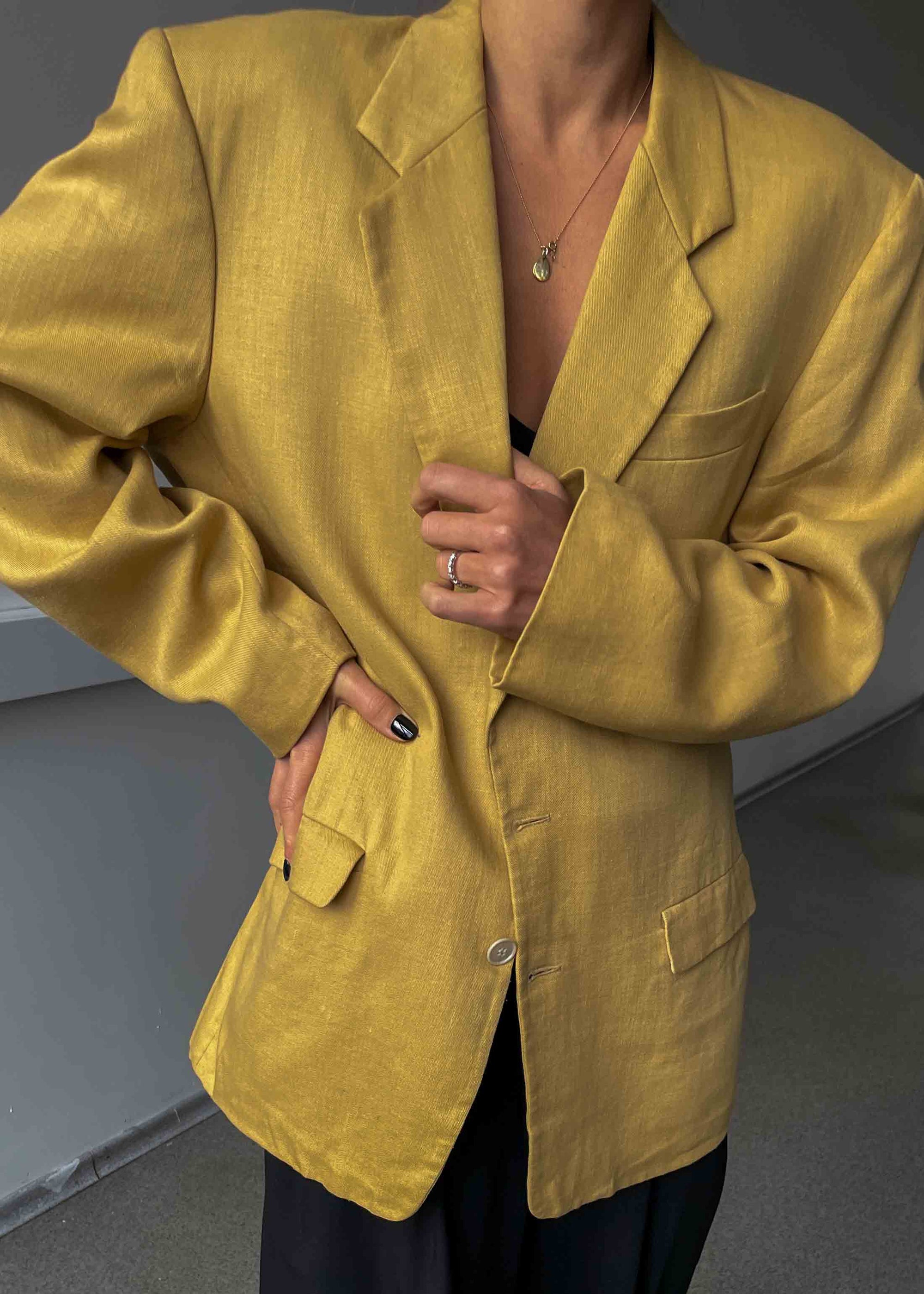 Vintage Yellow Oversized Linen Blazer