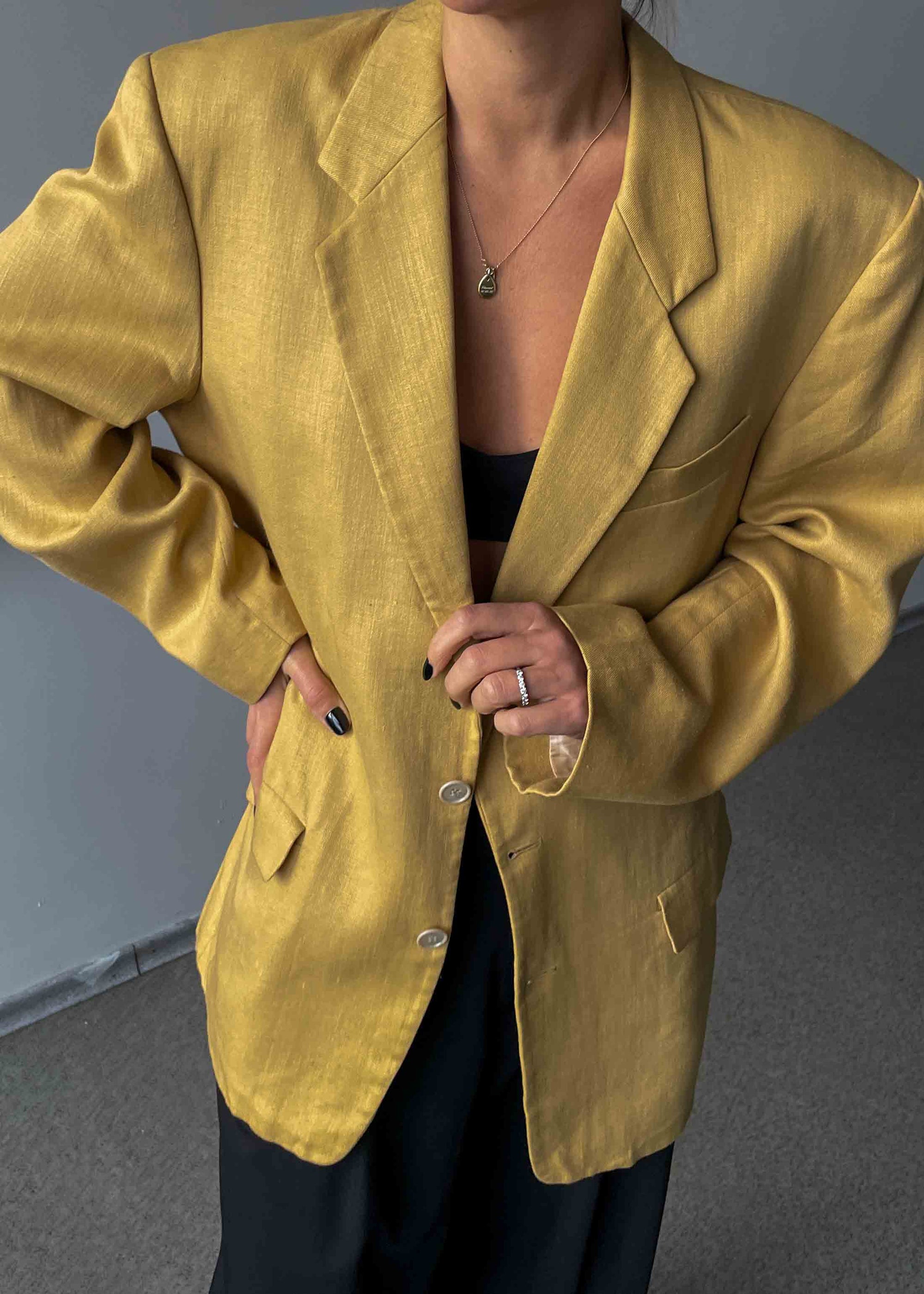 Vintage Yellow Oversized Linen Blazer