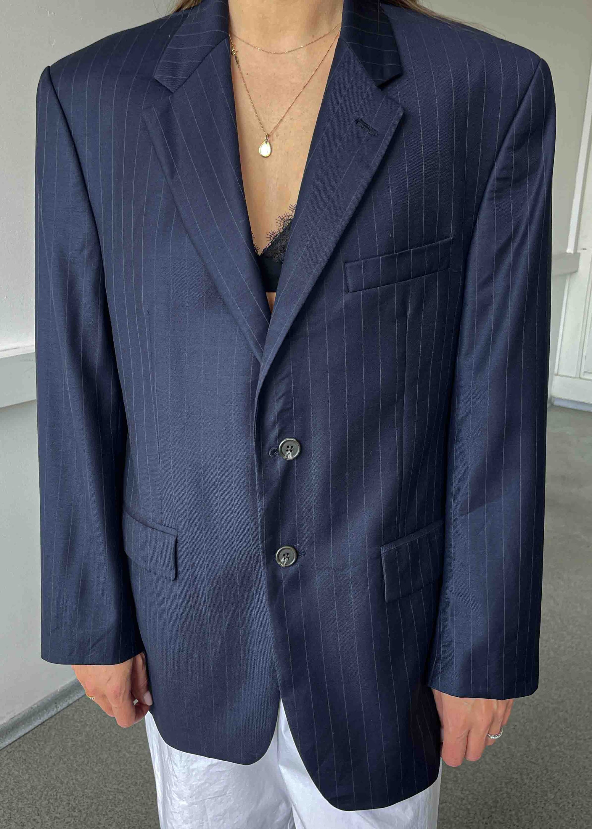 Vintage Dark Blue Striped Oversized Blazer by RALPH LAUREN