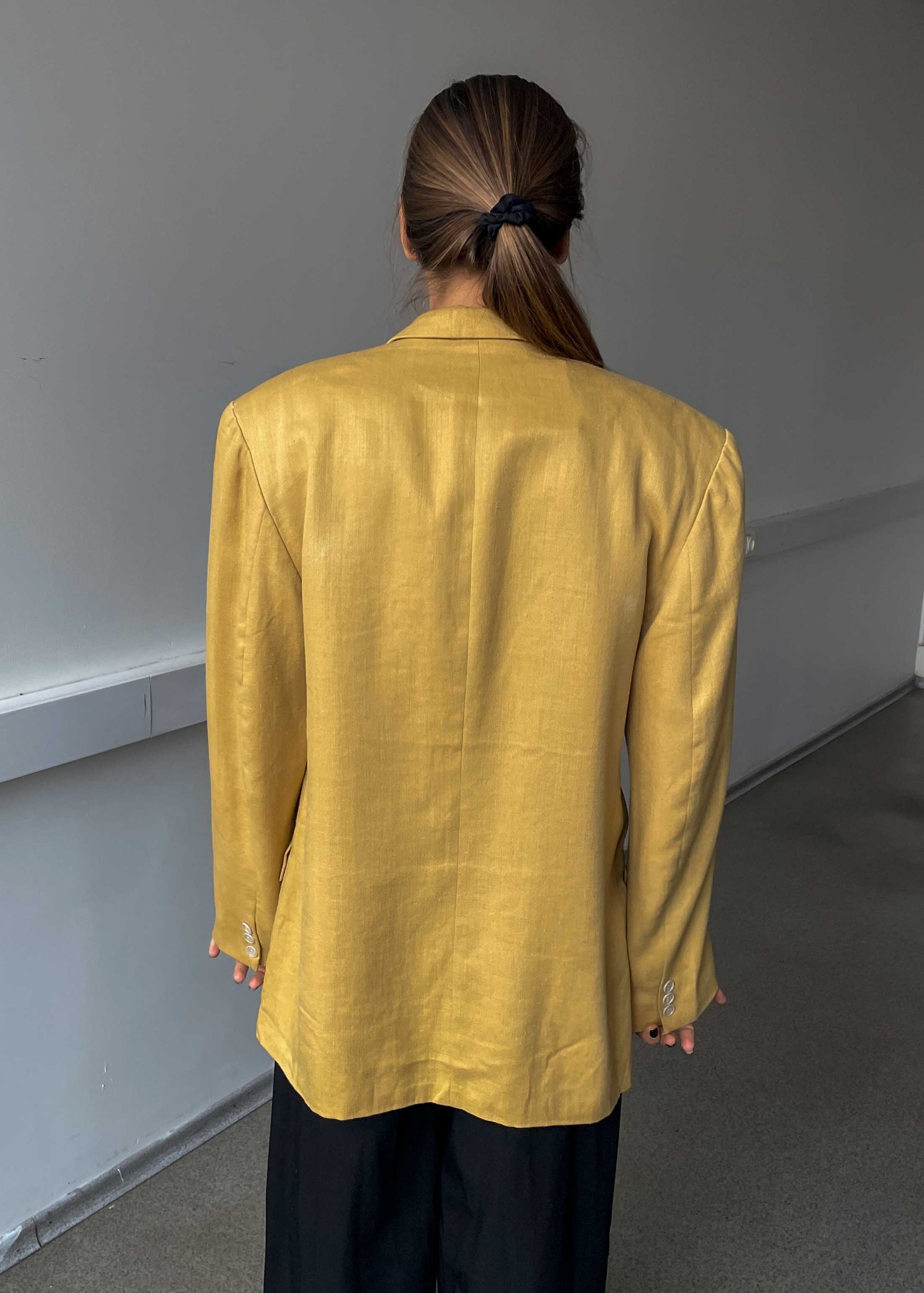 Vintage Yellow Oversized Linen Blazer