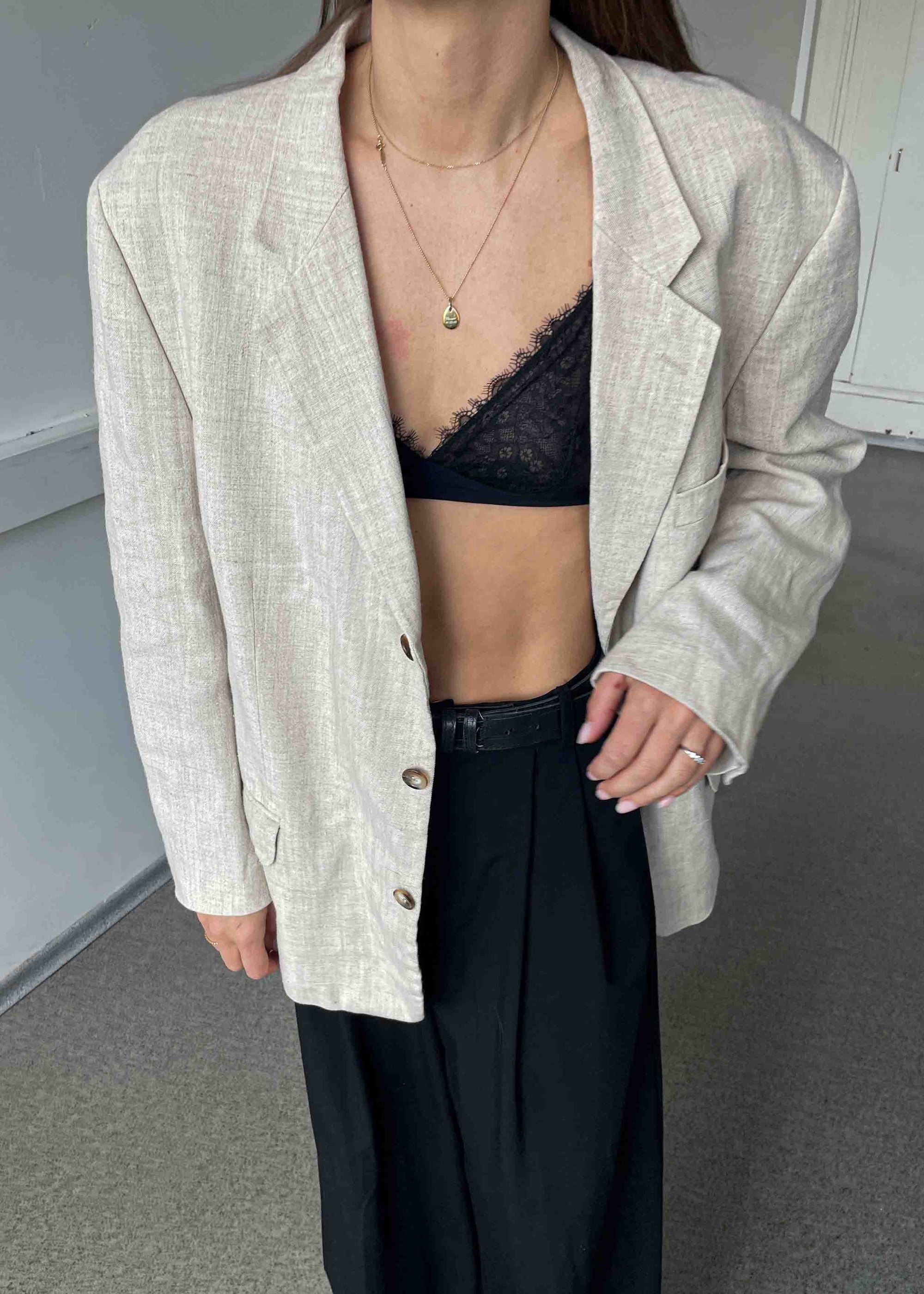 Vintage Beige Oversized Linen Blazer