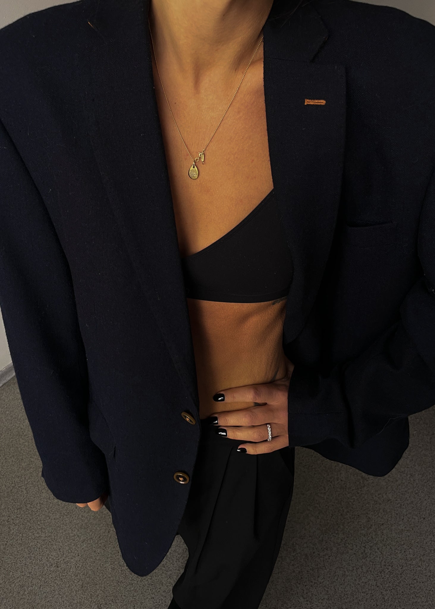 Vintage Navy Blue Brushed Wool Oversized Blazer