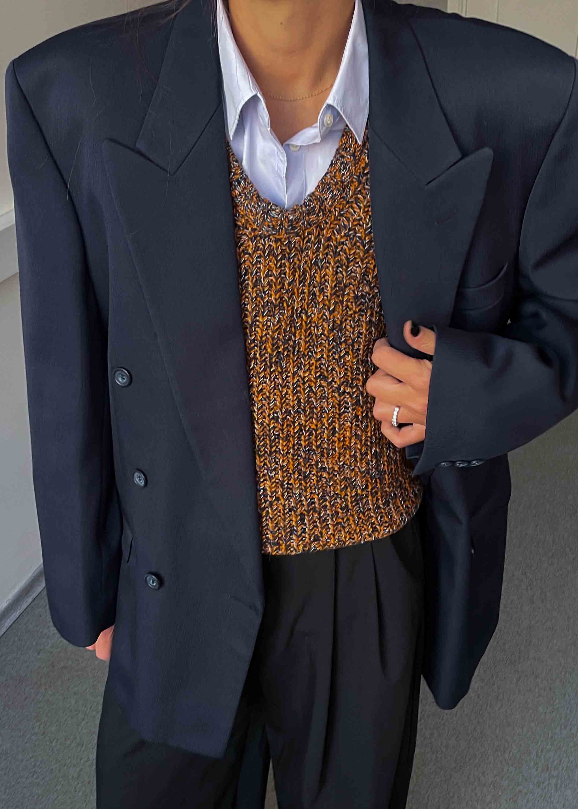 Vintage Navy Blue Oversized Double Breasted Blazer