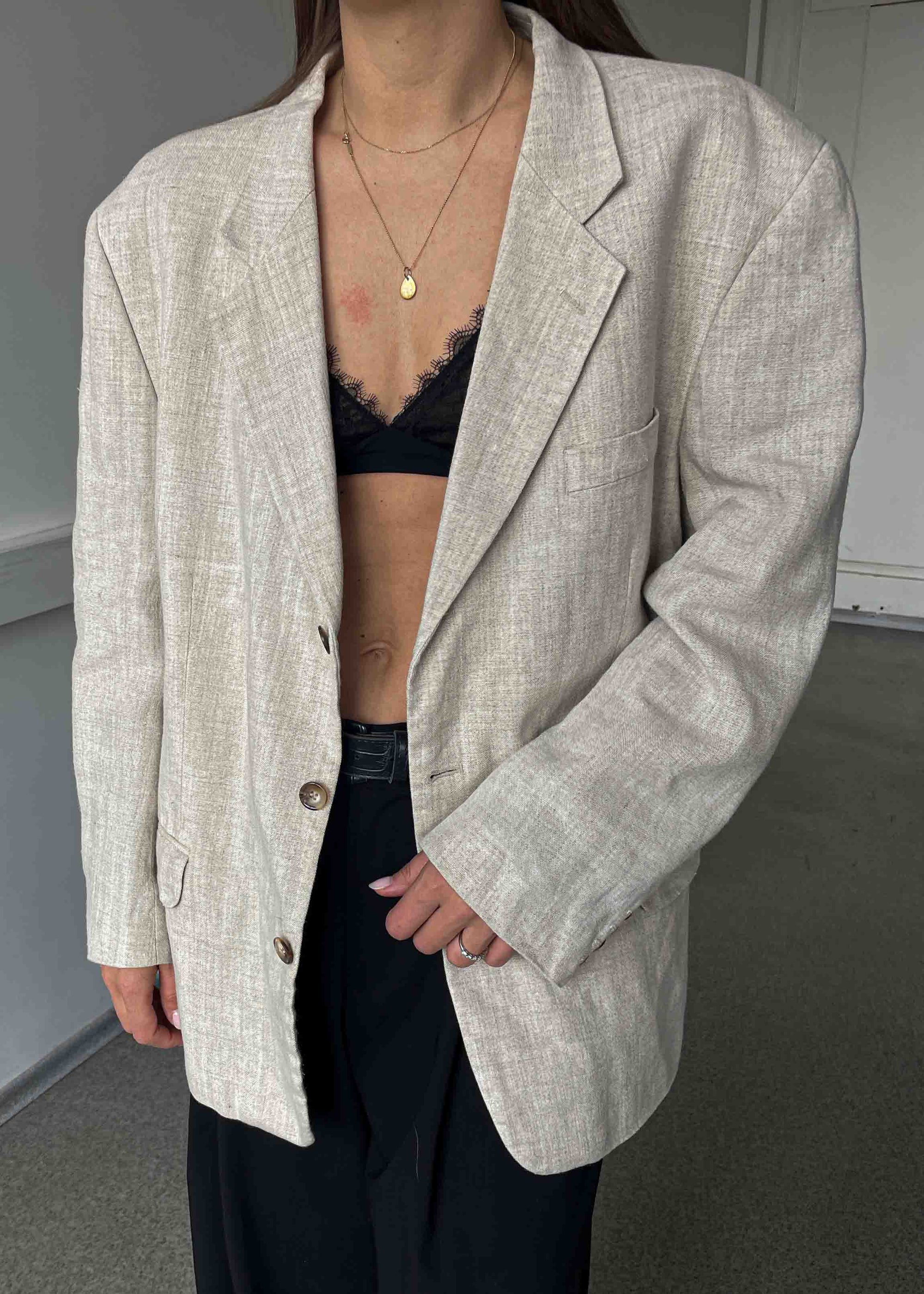 Vintage Beige Oversized Linen Blazer