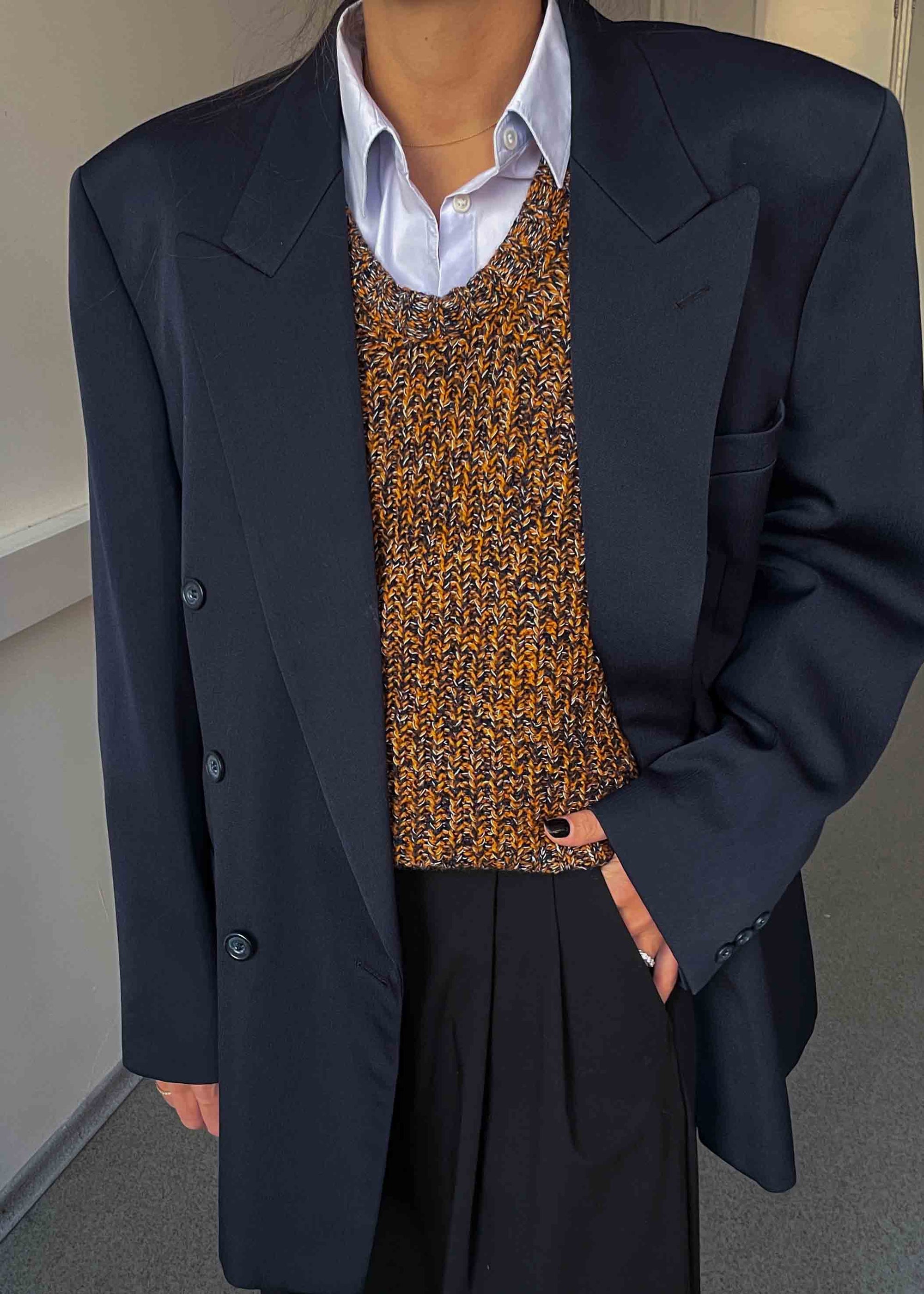 Vintage Navy Blue Oversized Double Breasted Blazer