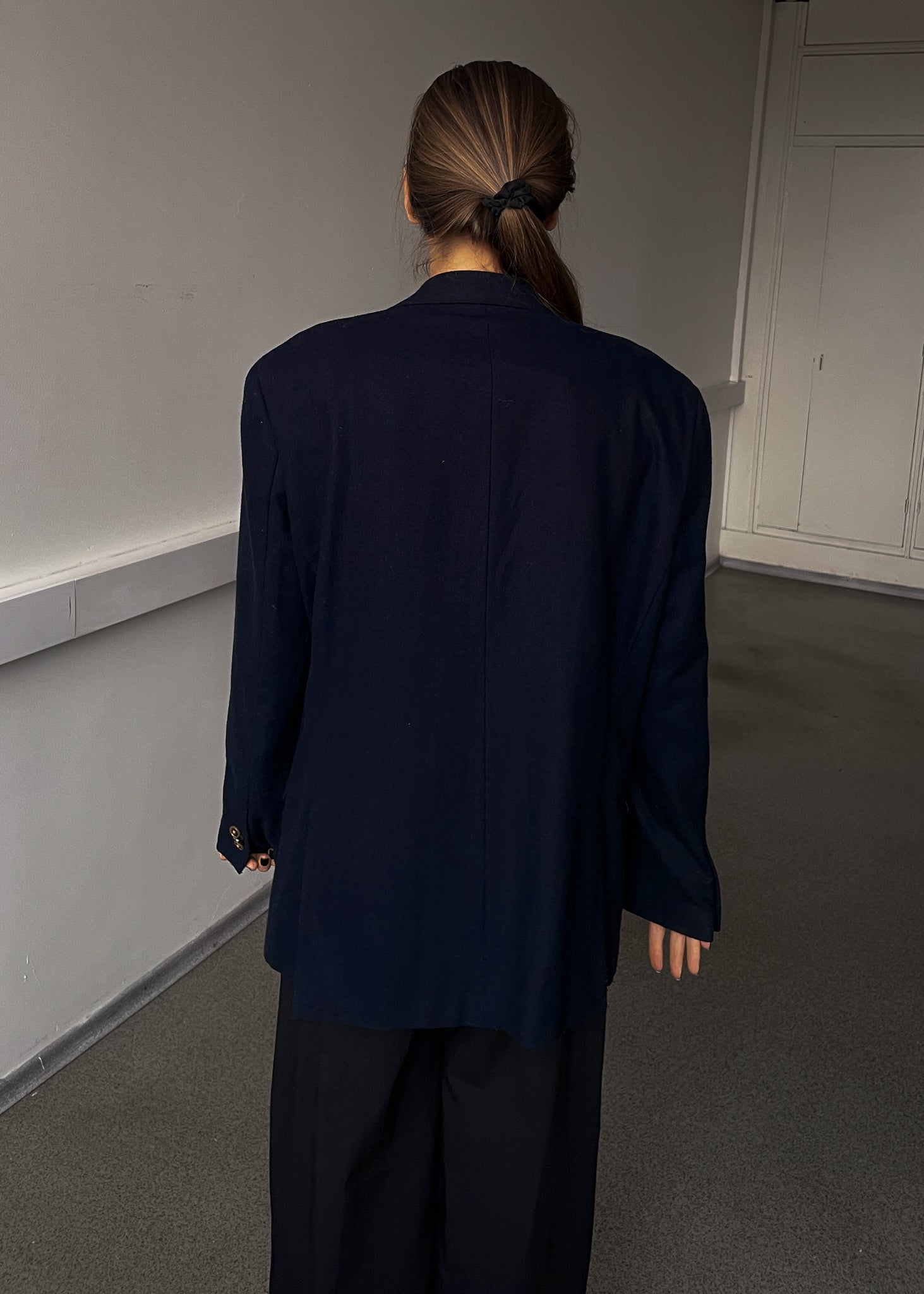 Vintage Navy Blue Brushed Wool Oversized Blazer