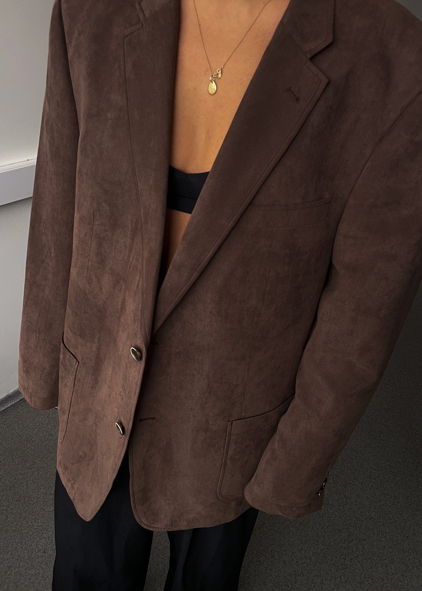 Vintage Brown Oversized Velvet Blazer