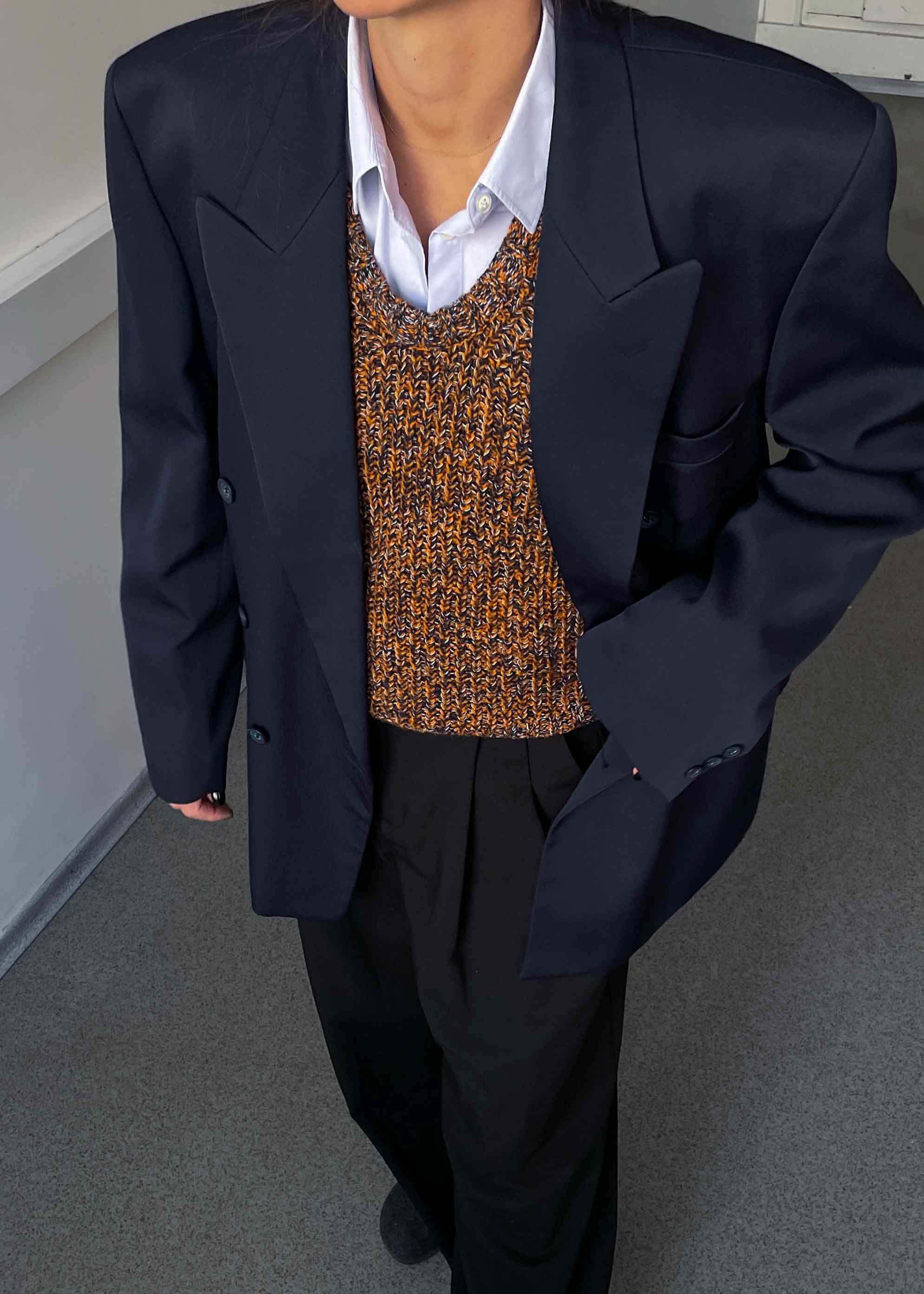 Vintage Navy Blue Oversized Double Breasted Blazer