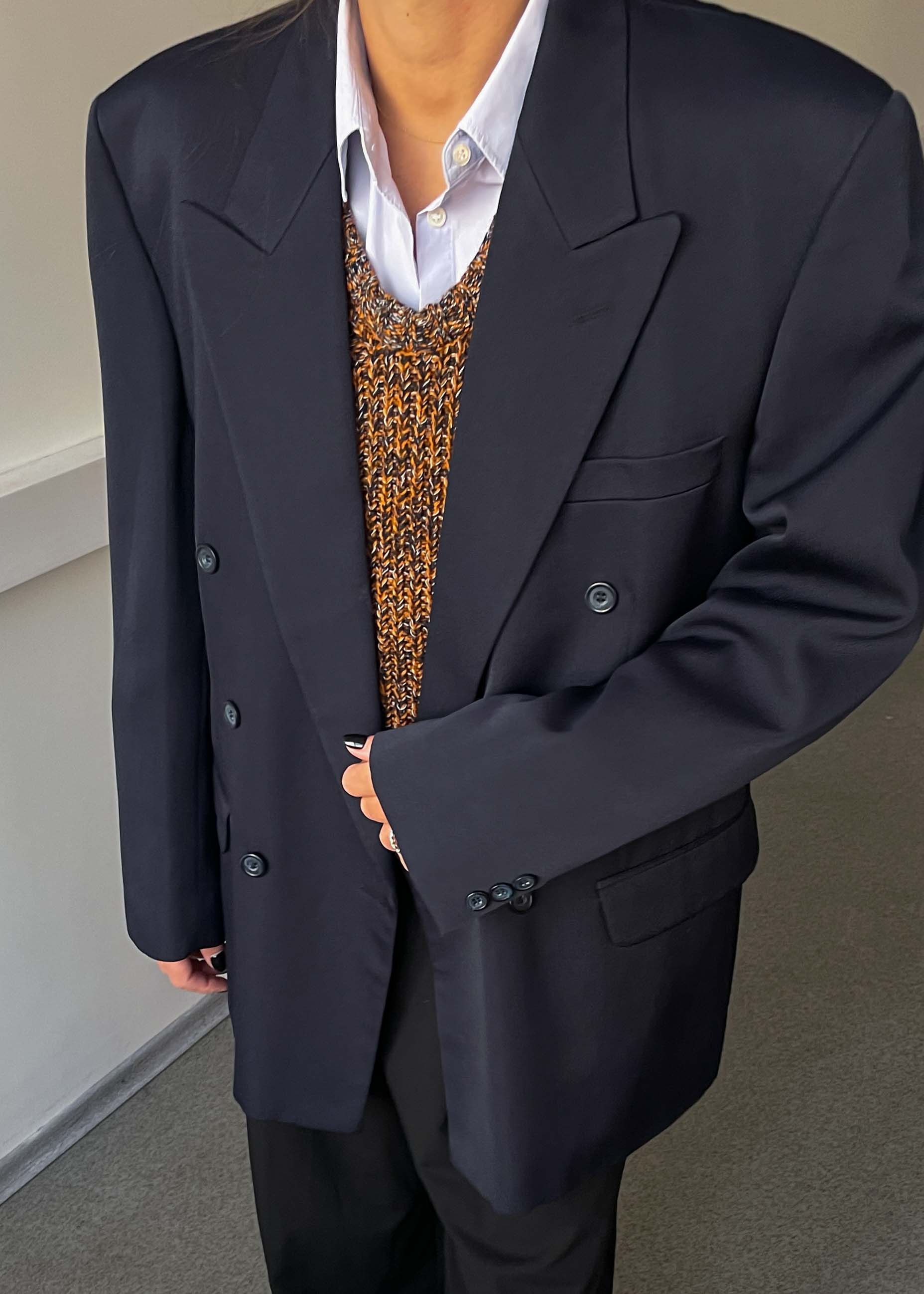 Vintage Navy Blue Oversized Double Breasted Blazer