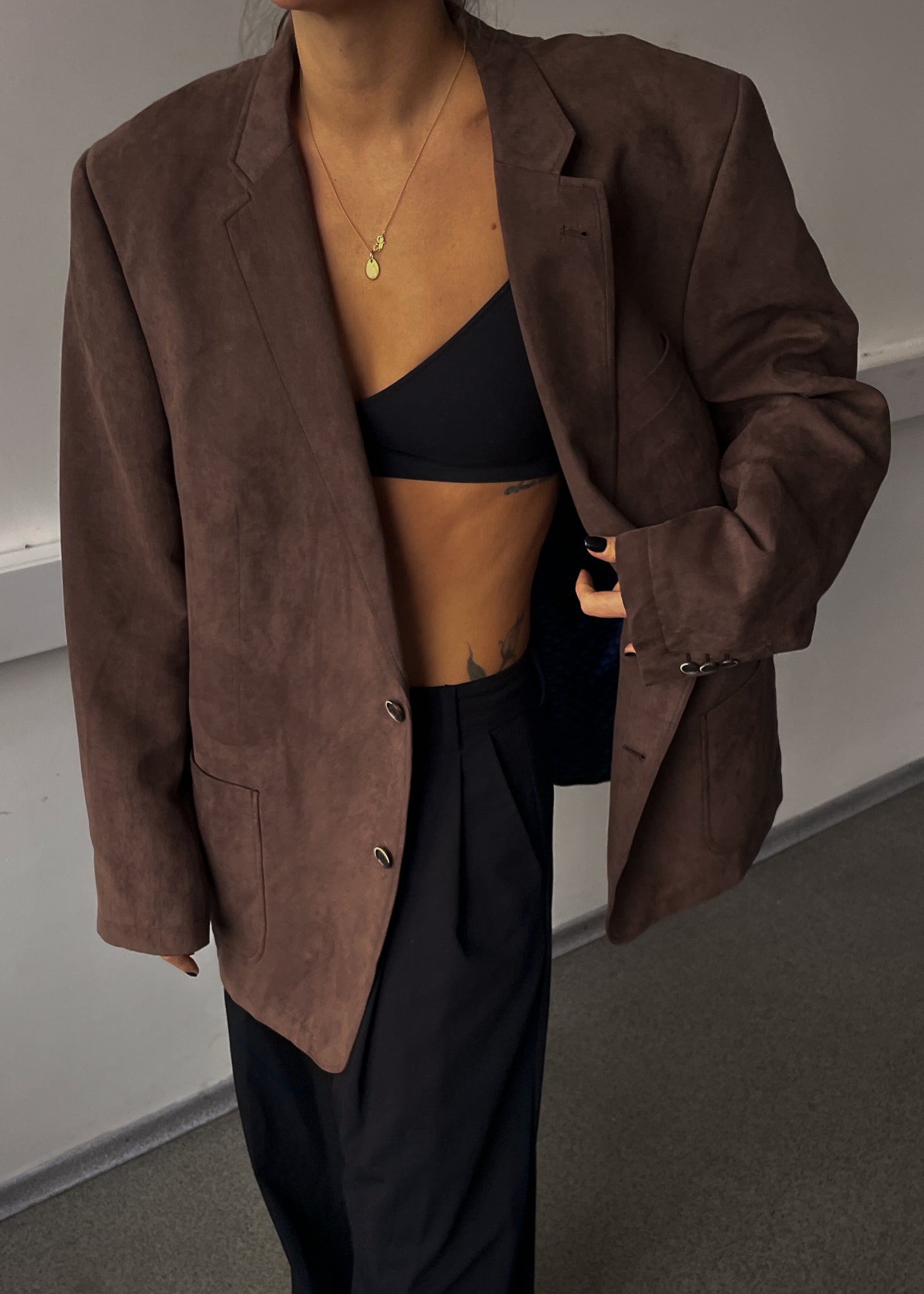 Vintage Brown Oversized Velvet Blazer
