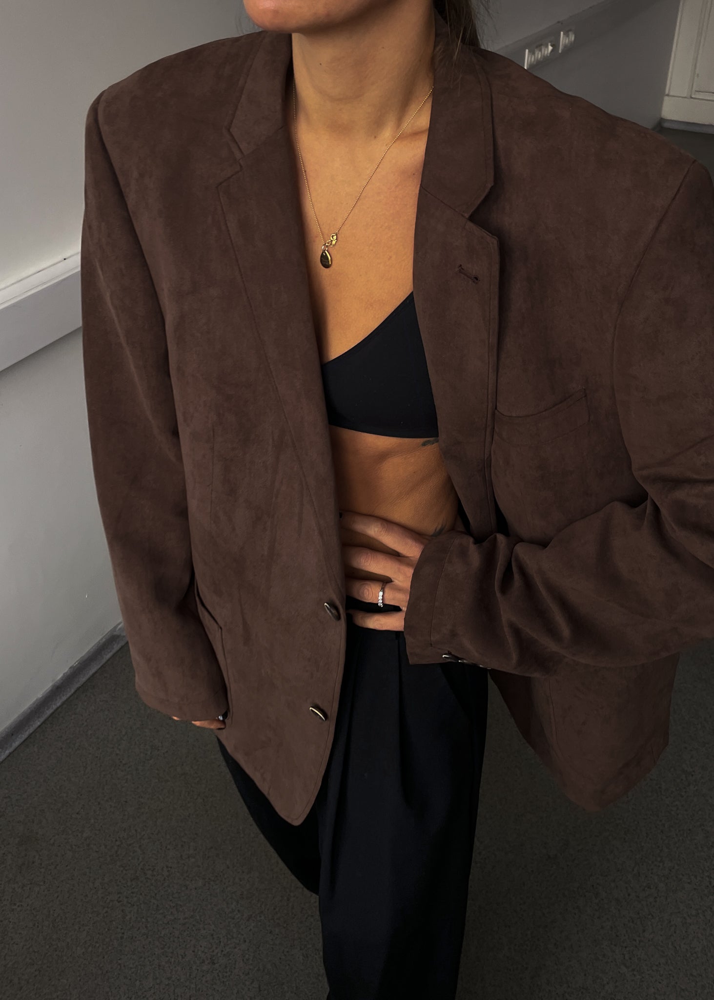 Vintage Brown Oversized Velvet Blazer