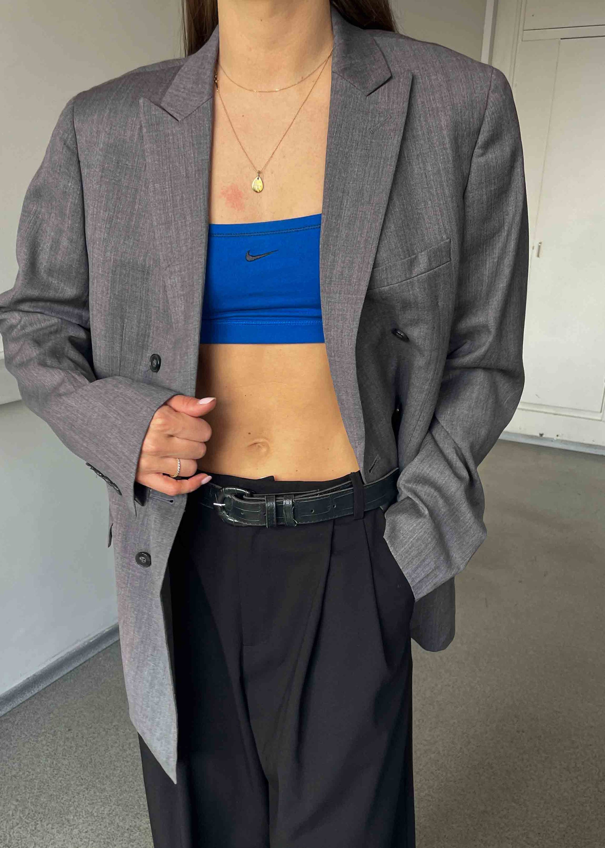 Vintage Light Grey Oversized 100% WOOL Double Breasted Blazer by CALVIN KLEIN