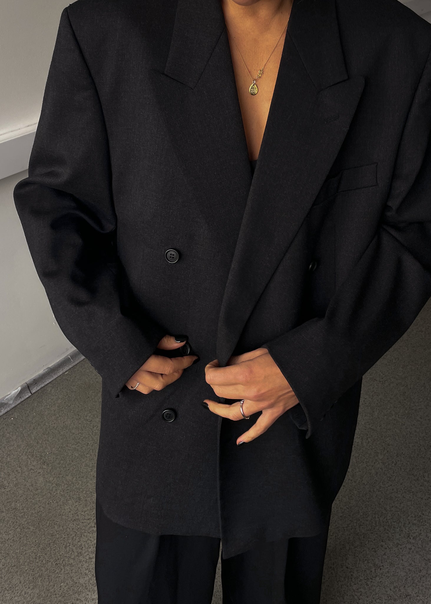 Vintage Dark Grey Oversized Double Breasted Blazer